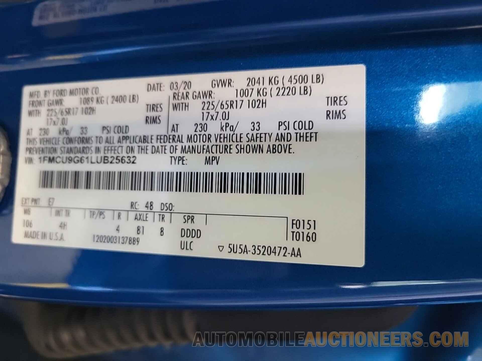 1FMCU9G61LUB25632 FORD ESCAPE 2020