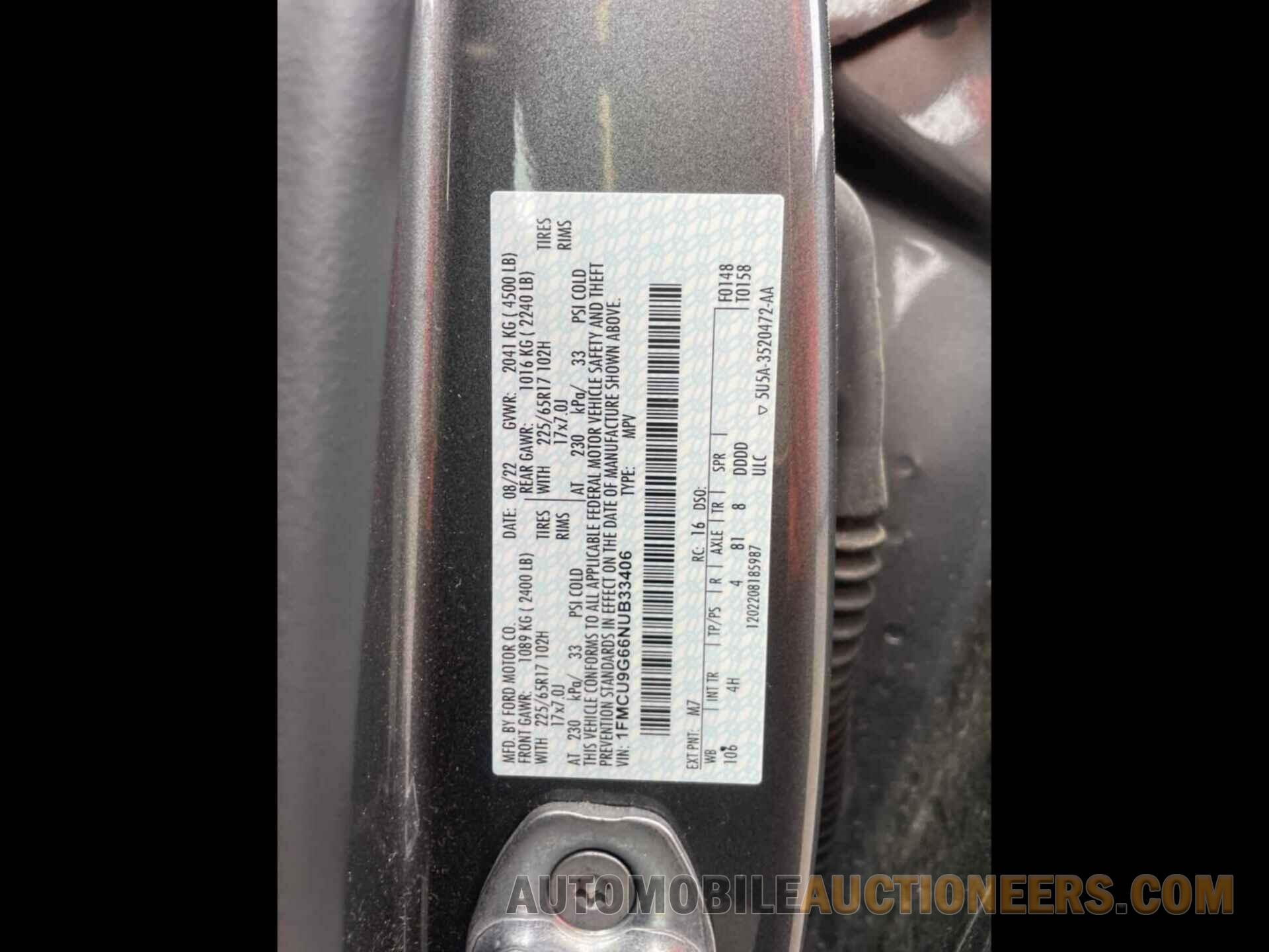 1FMCU9G66NUB33406 FORD ESCAPE 2022