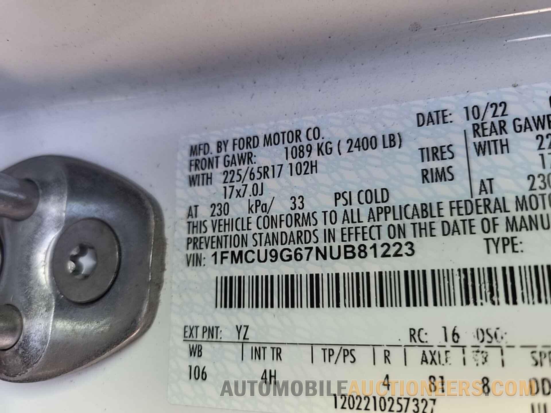 1FMCU9G67NUB81223 FORD ESCAPE 2022