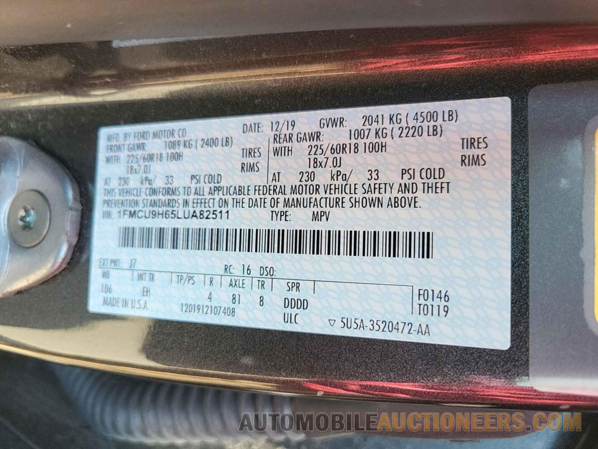 1FMCU9H65LUA82511 FORD ESCAPE 2020