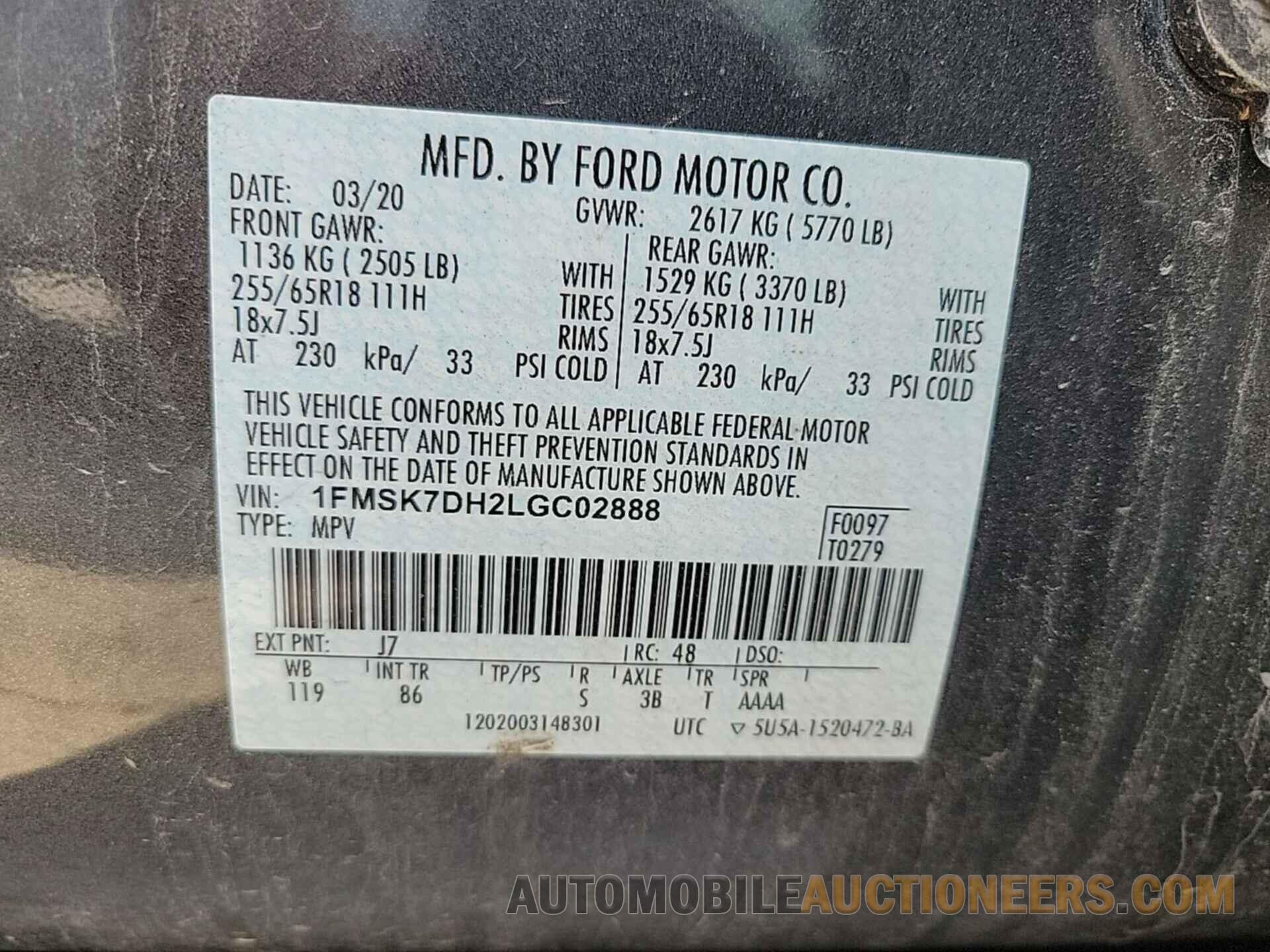 1FMSK7DH2LGC02888 FORD EXPLORER 2020