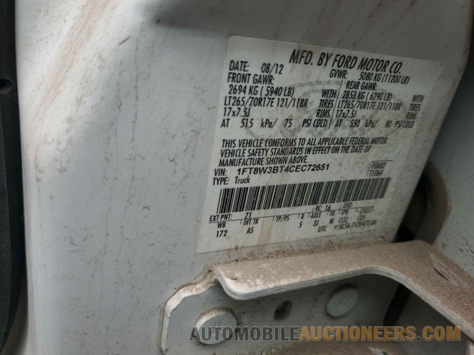 1FT8W3BT4CEC72651 FORD F-350 2012