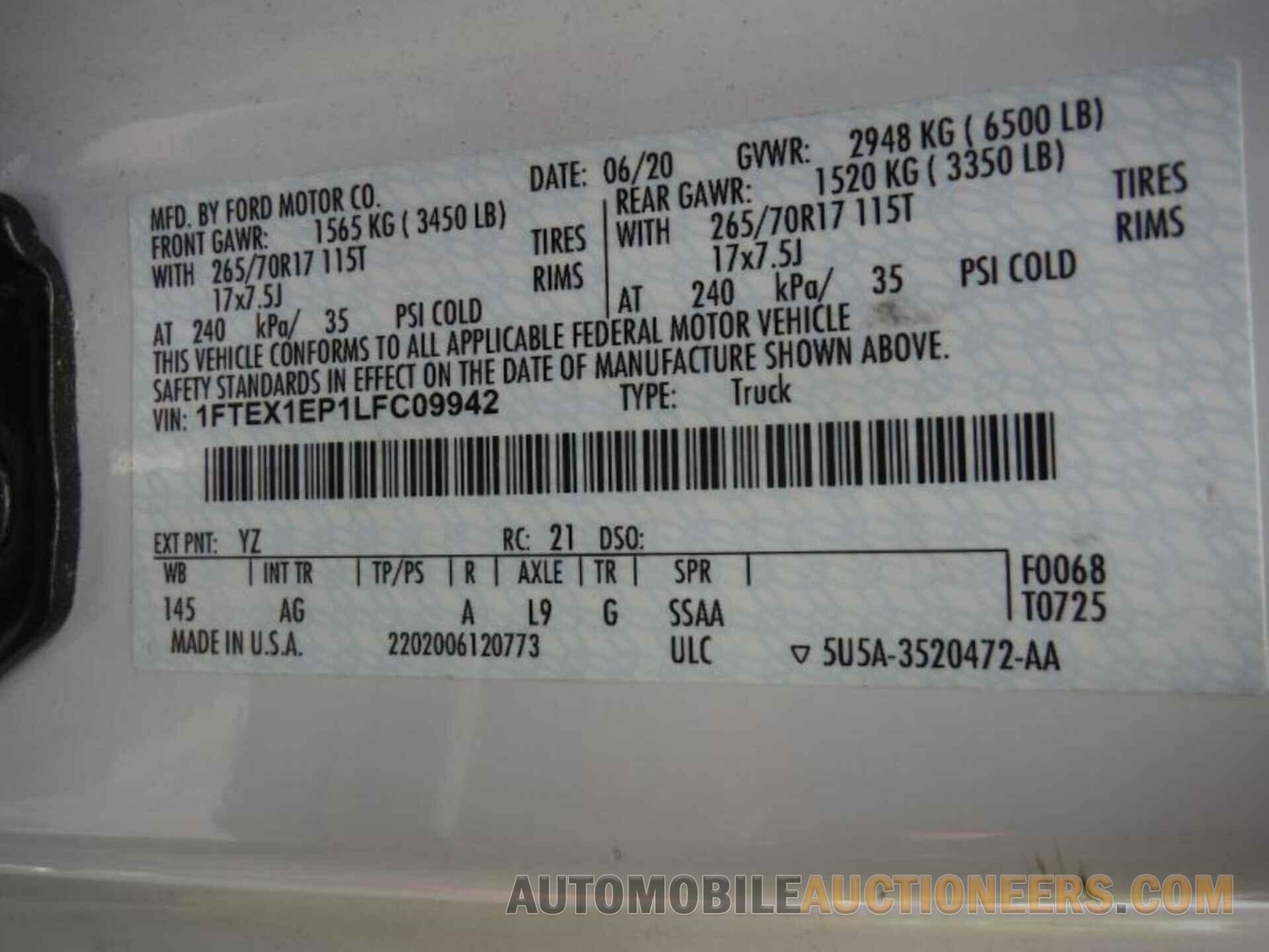 1FTEX1EP1LFC09942 FORD F150 2020