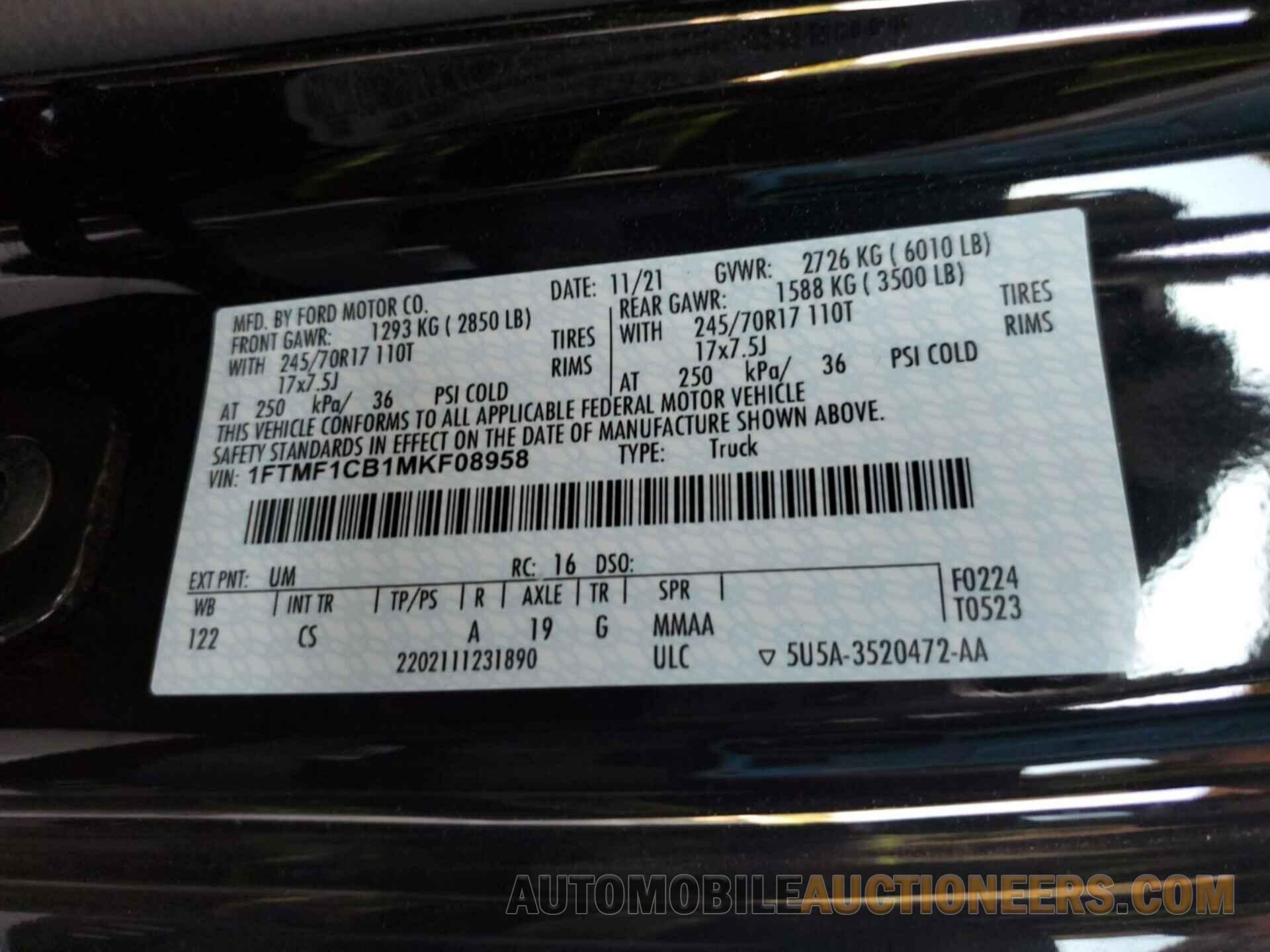 1FTMF1CB1MKF08958 FORD F-150 2021