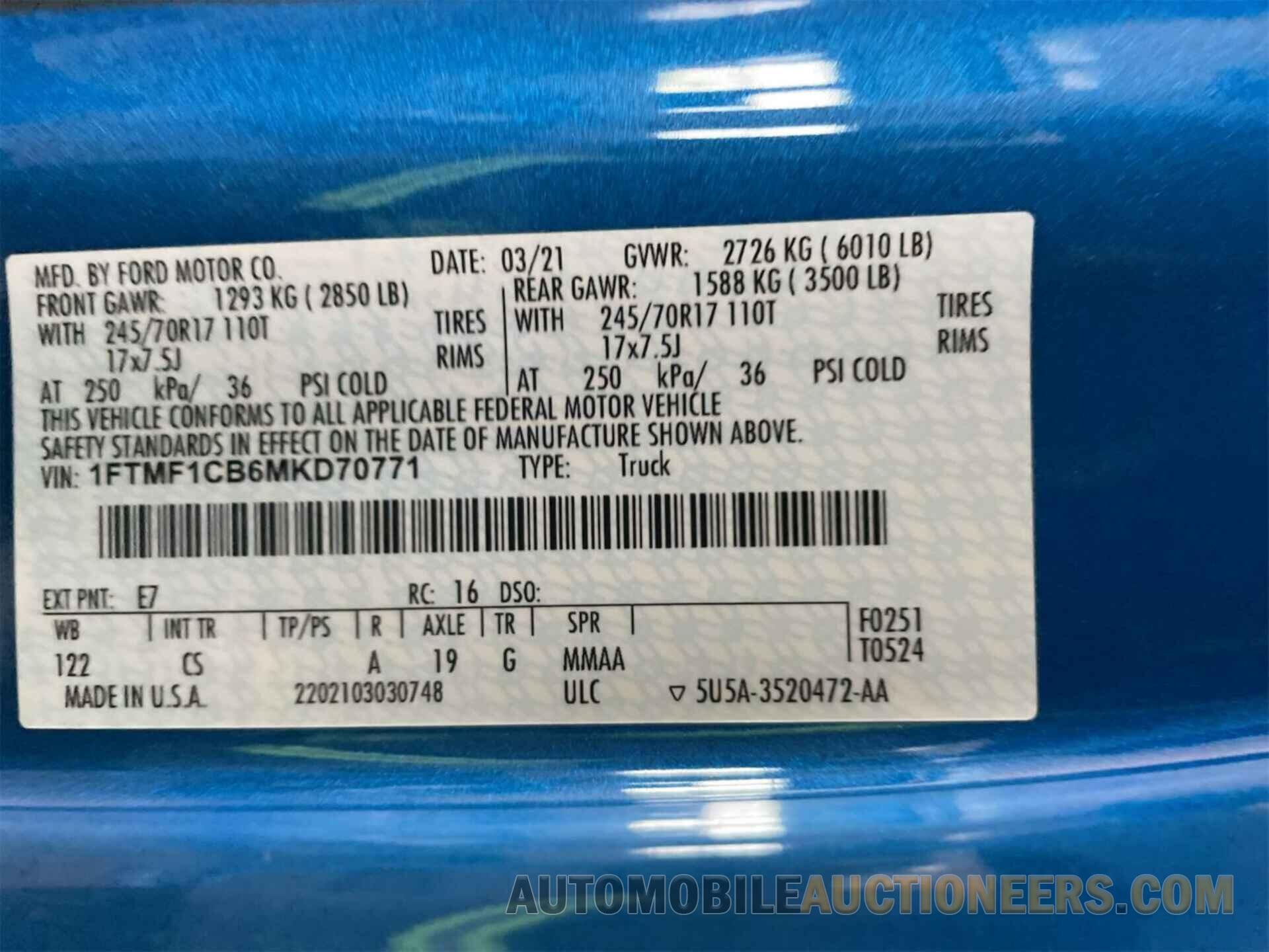 1FTMF1CB6MKD70771 FORD F-150 2021