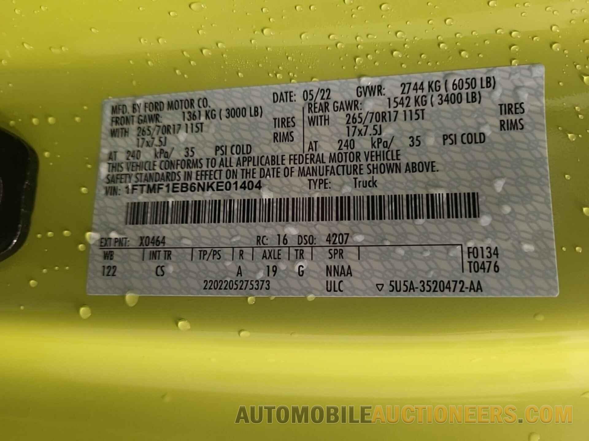 1FTMF1EB6NKE01404 FORD F-150 2022