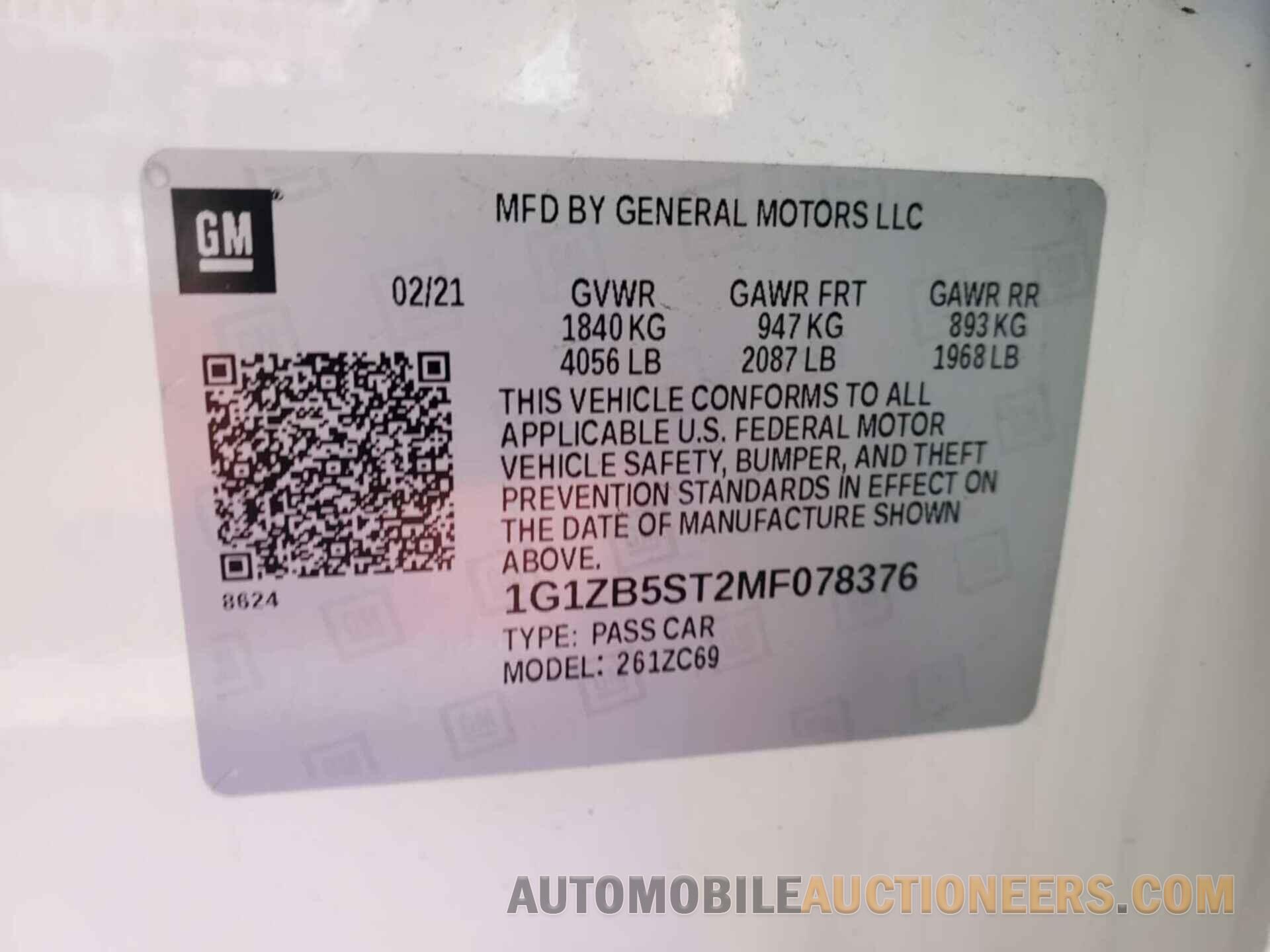 1G1ZB5ST2MF078376 CHEVROLET MALIBU 2021