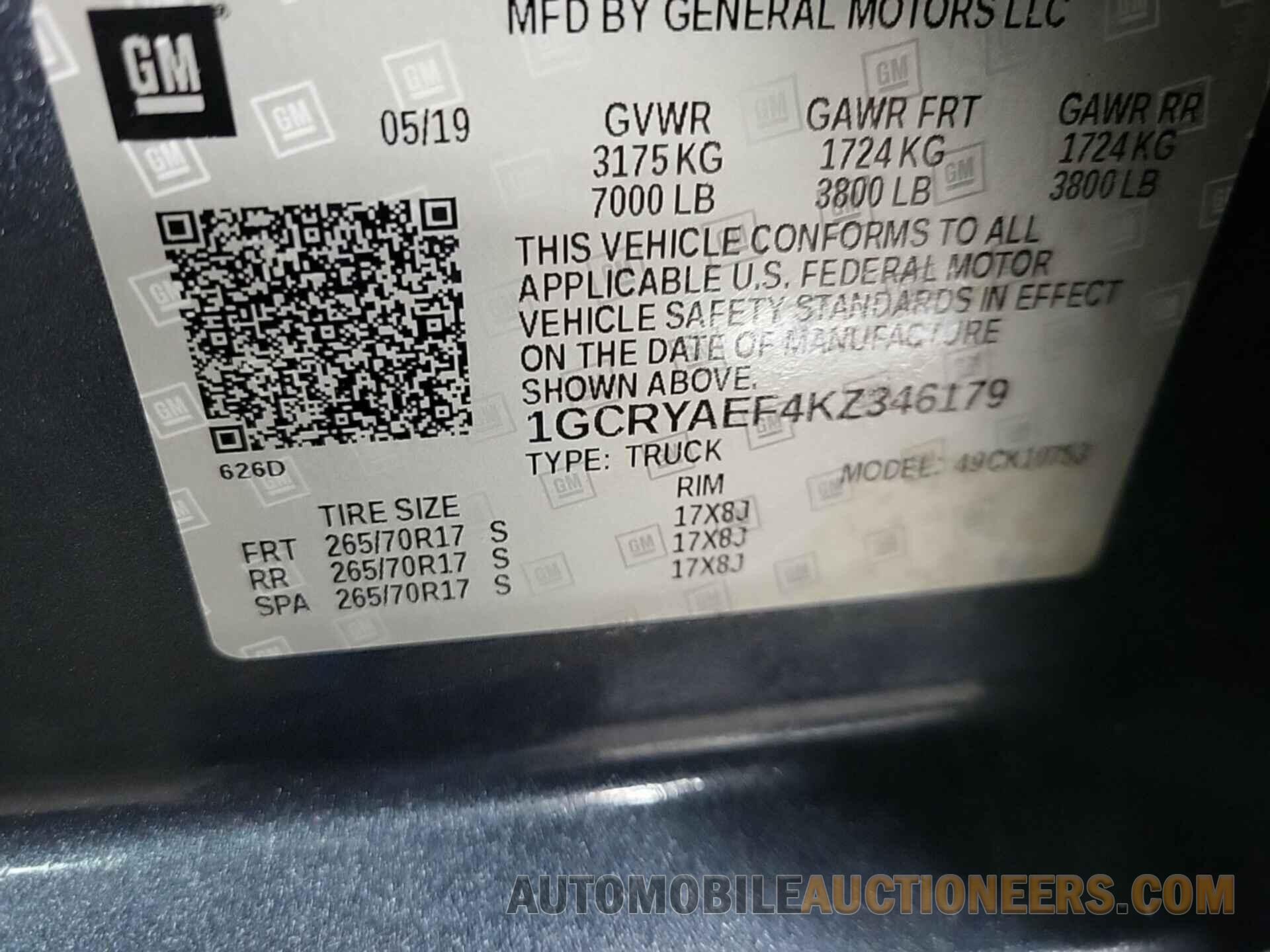 1GCRYAEF4KZ346179 CHEVROLET SILVERADO 2019