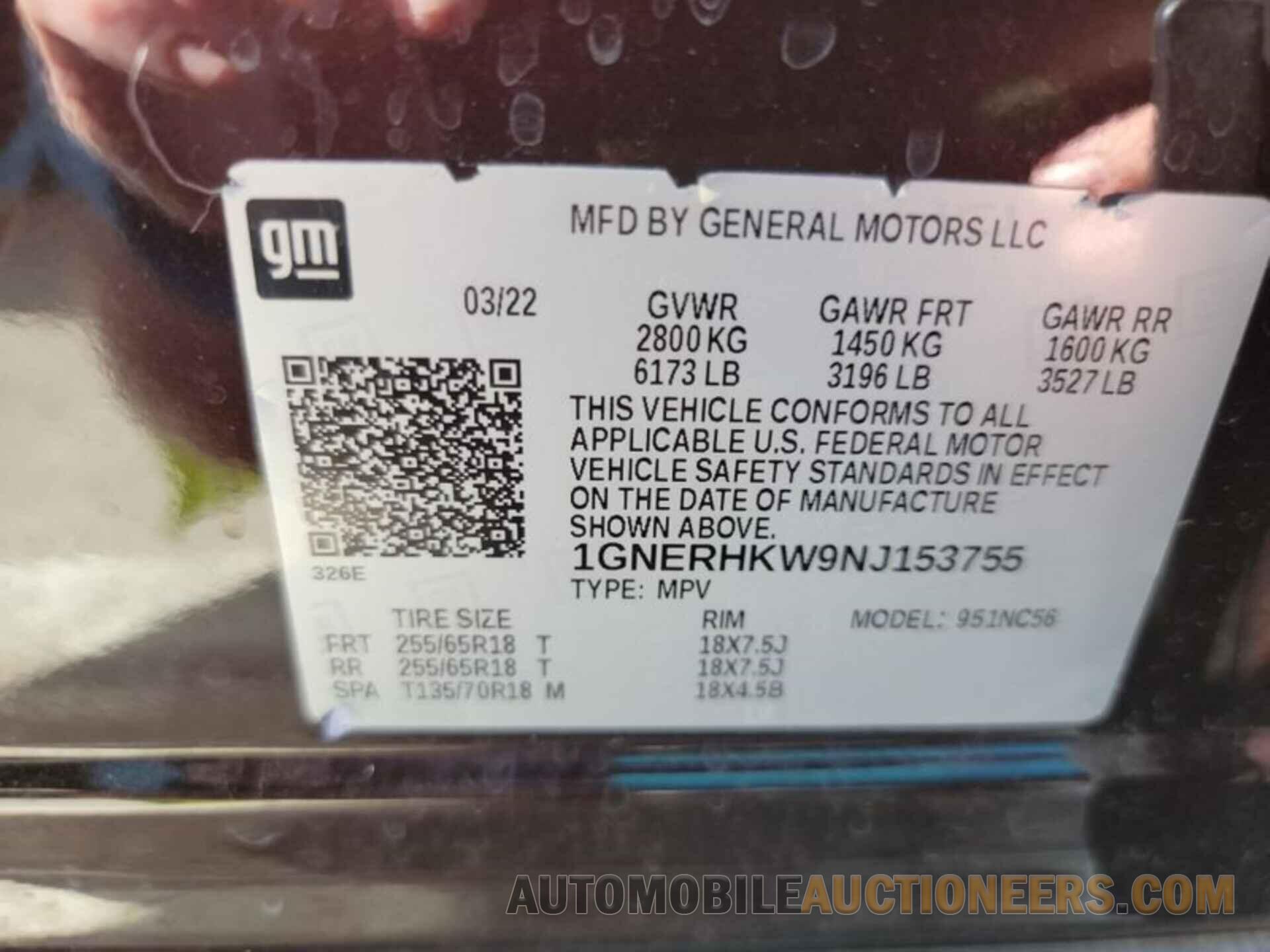 1GNERHKW9NJ153755 CHEVROLET TRAVERSE 2022