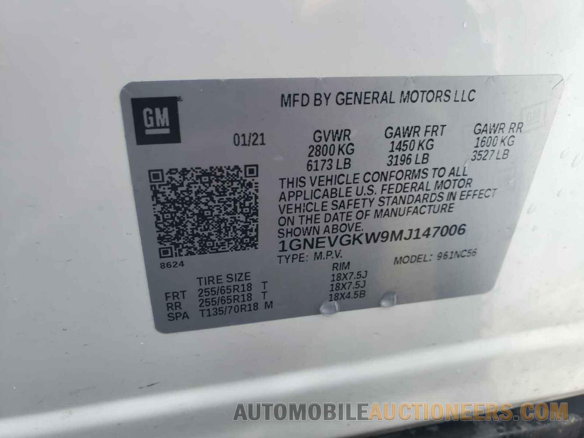 1GNEVGKW9MJ147006 CHEVROLET TRAVERSE 2021