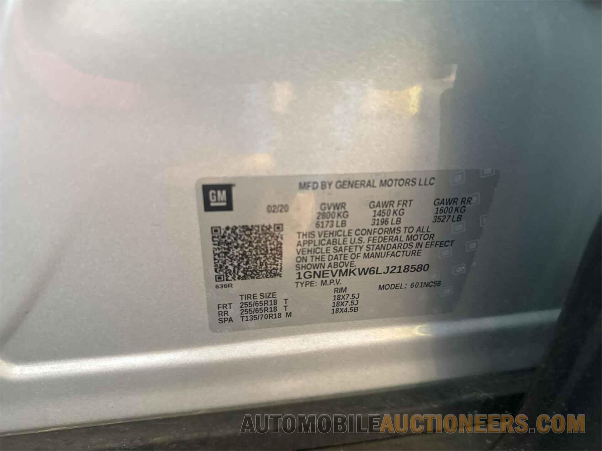 1GNEVMKW6LJ218580 CHEVROLET TRAVERSE 2020