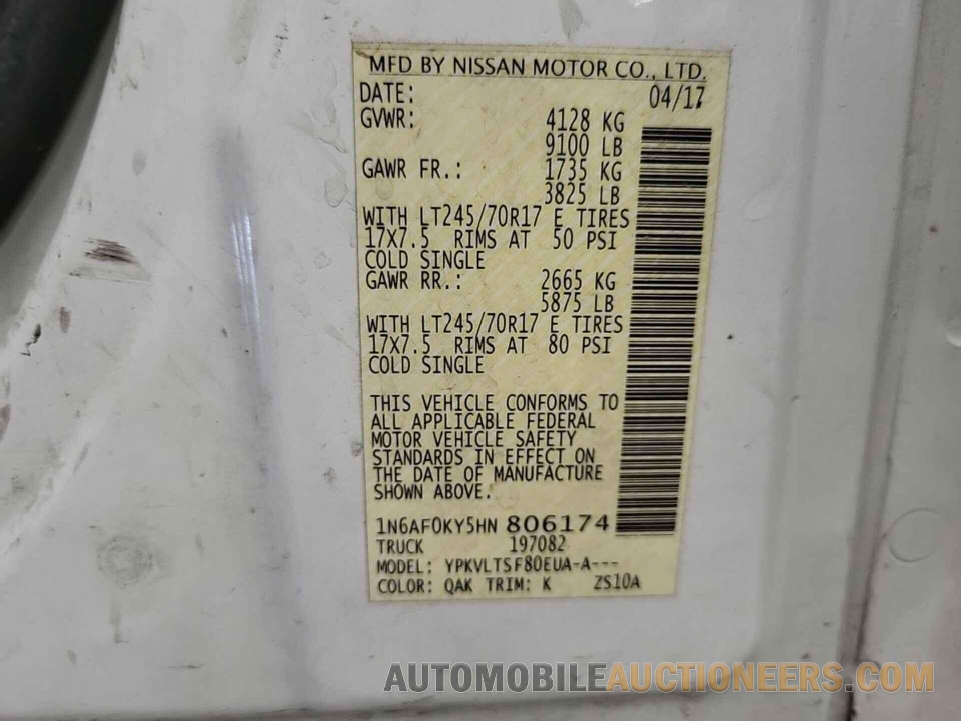 1N6AF0KY5HN806174 NISSAN NV 2017