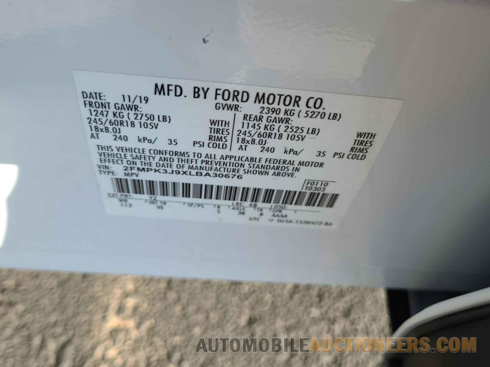 2FMPK3J9XLBA30676 FORD EDGE 2020