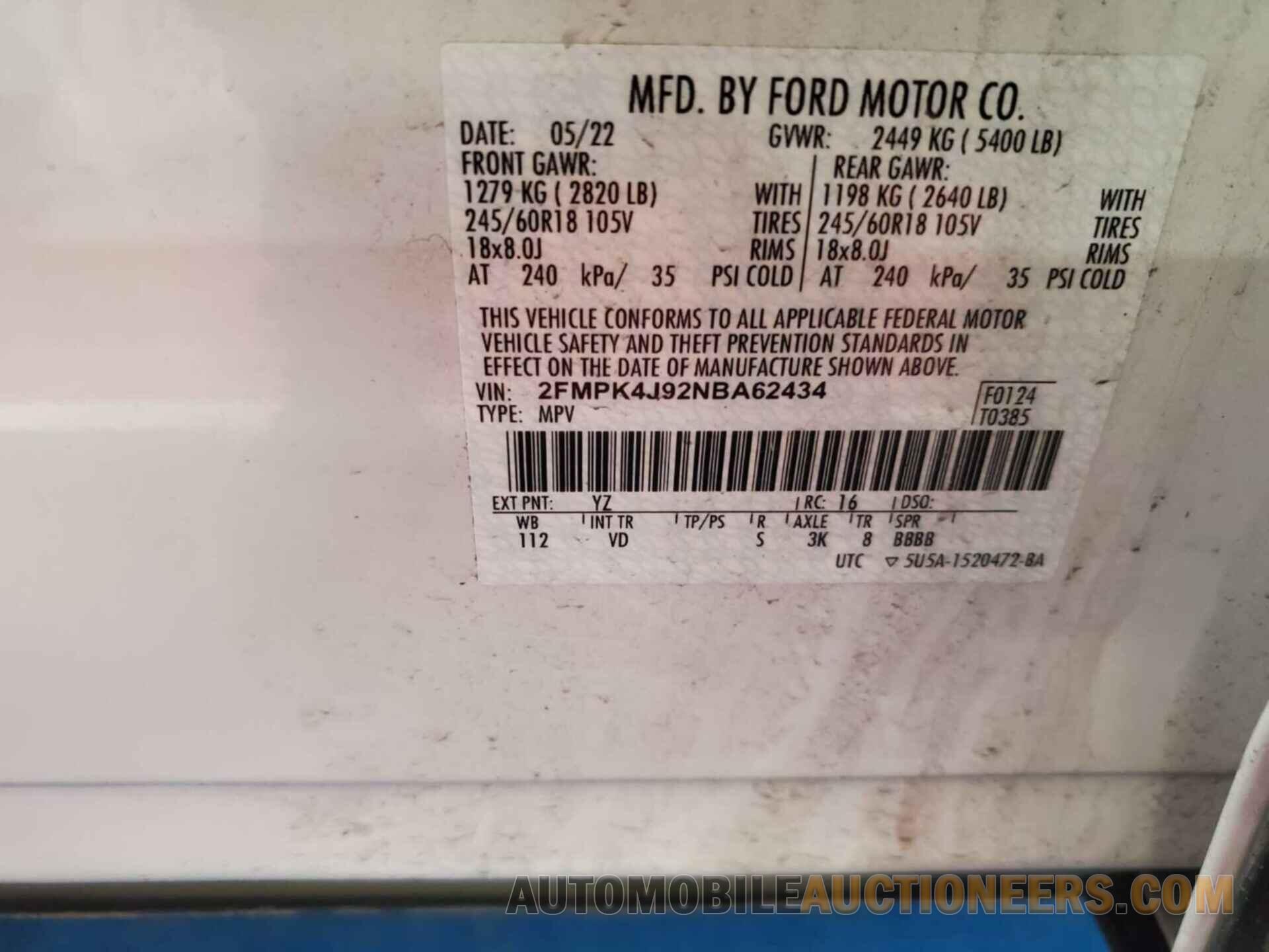 2FMPK4J92NBA62434 FORD EDGE 2022