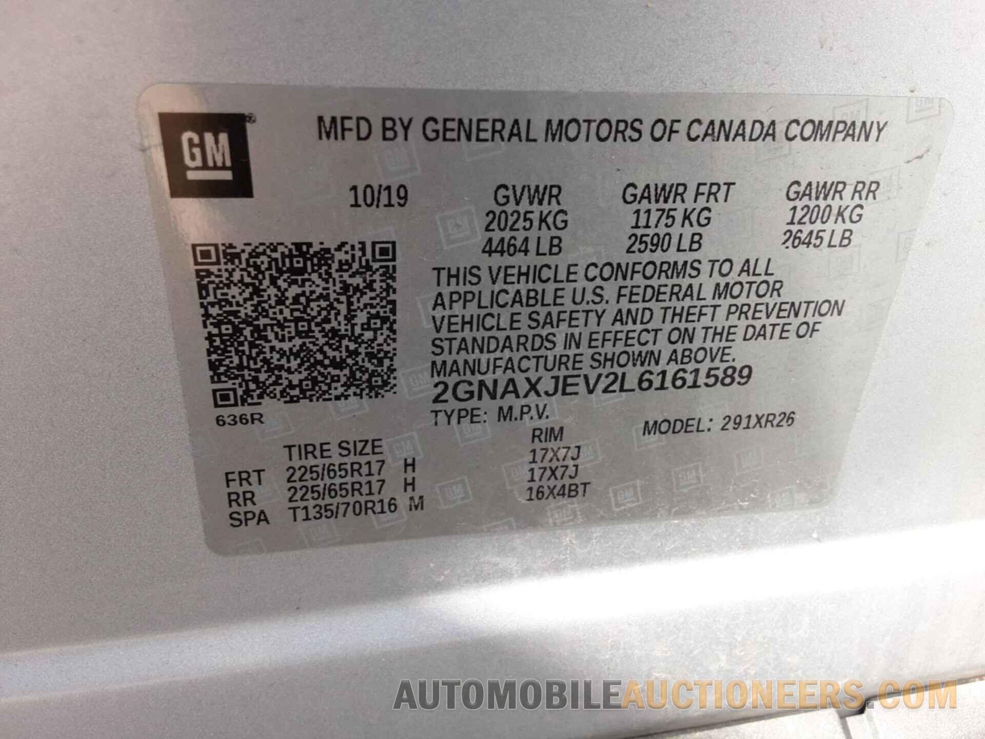 2GNAXJEV2L6161589 CHEVROLET EQUINOX 2020