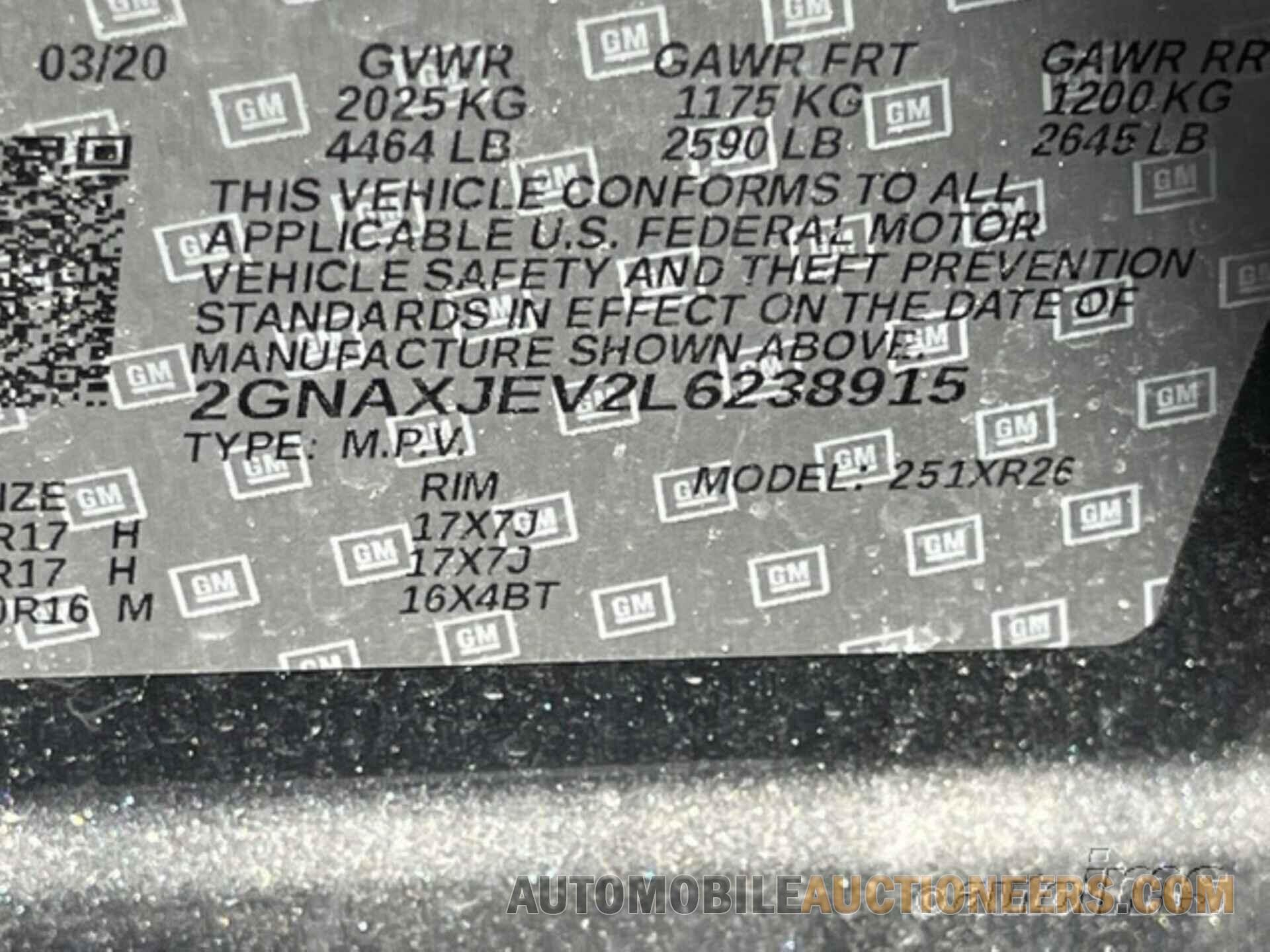 2GNAXJEV2L6238915 CHEVROLET EQUINOX 2020