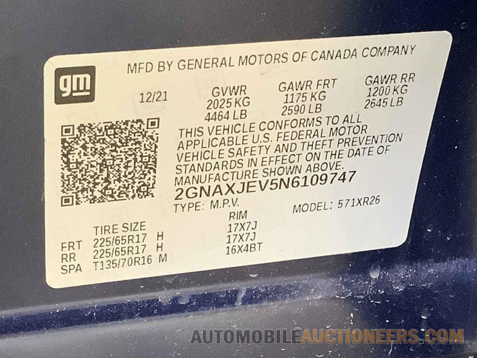 2GNAXJEV5N6109747 CHEVROLET EQUINOX 2022