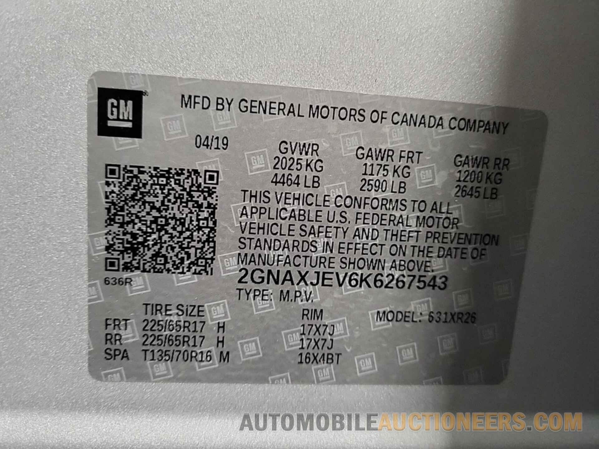 2GNAXJEV6K6267543 CHEVROLET EQUINOX 2019