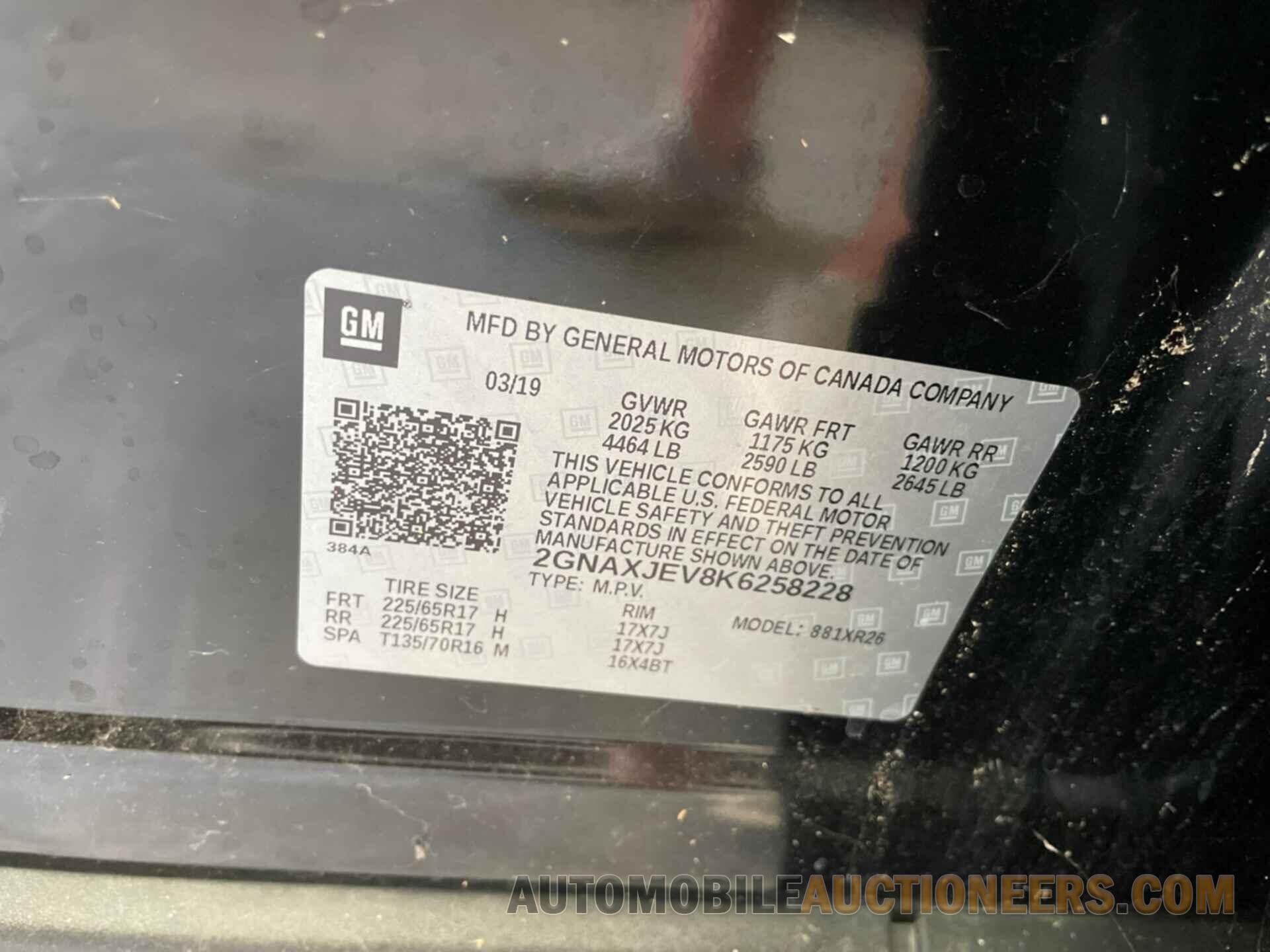 2GNAXJEV8K6258228 CHEVROLET EQUINOX 2019