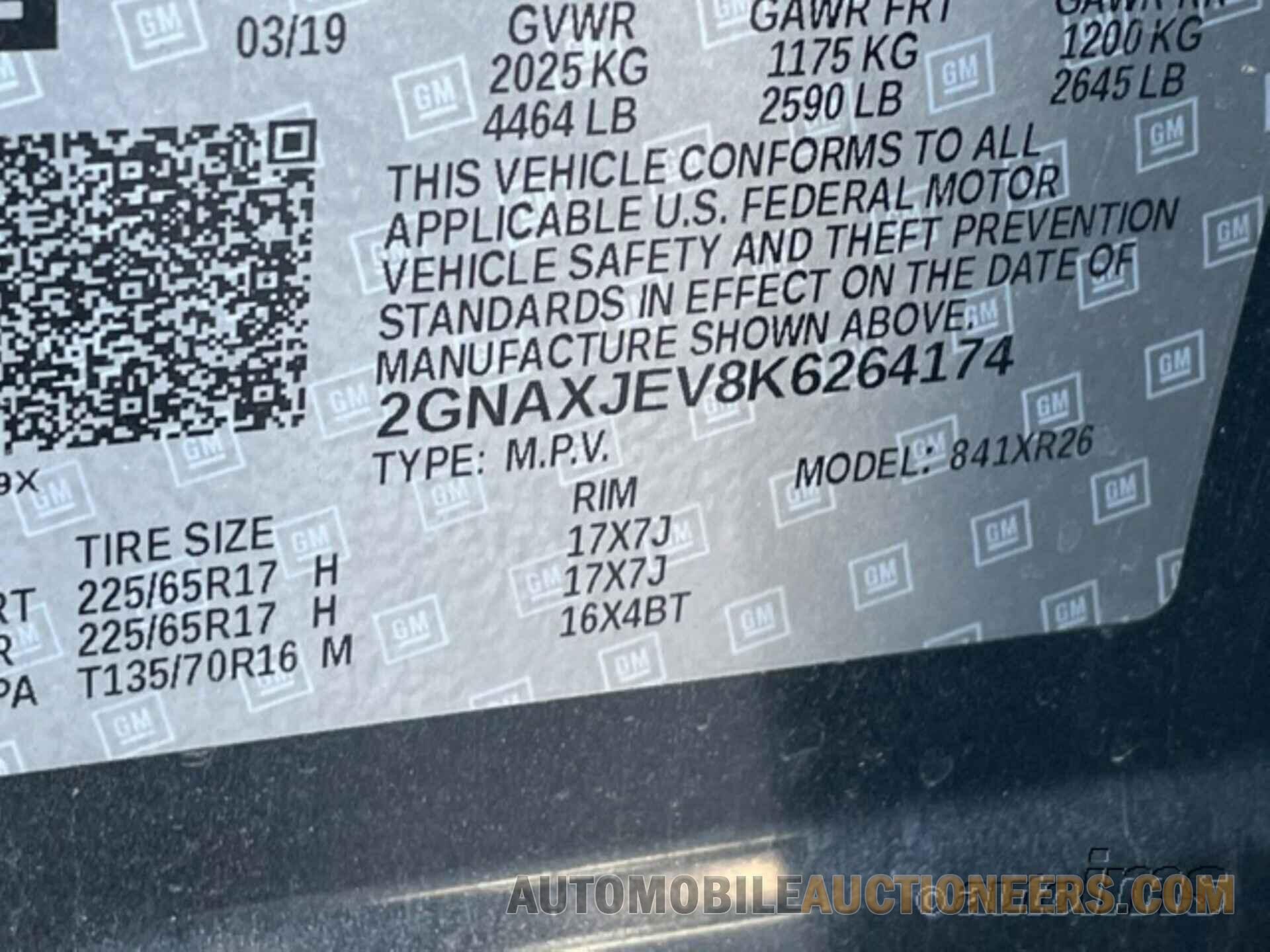 2GNAXJEV8K6264174 CHEVROLET EQUINOX 2019