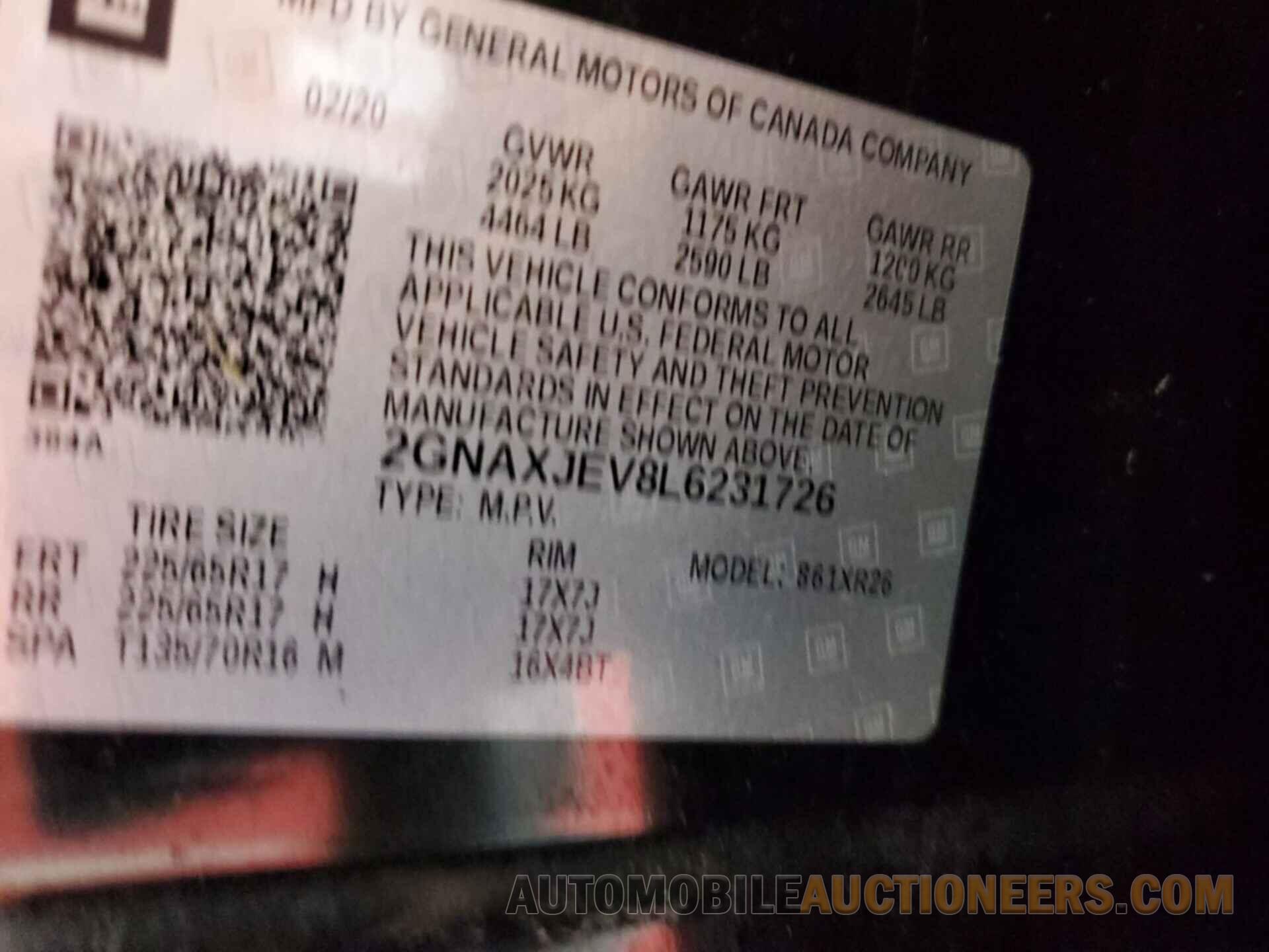 2GNAXJEV8L6231726 CHEVROLET EQUINOX 2020