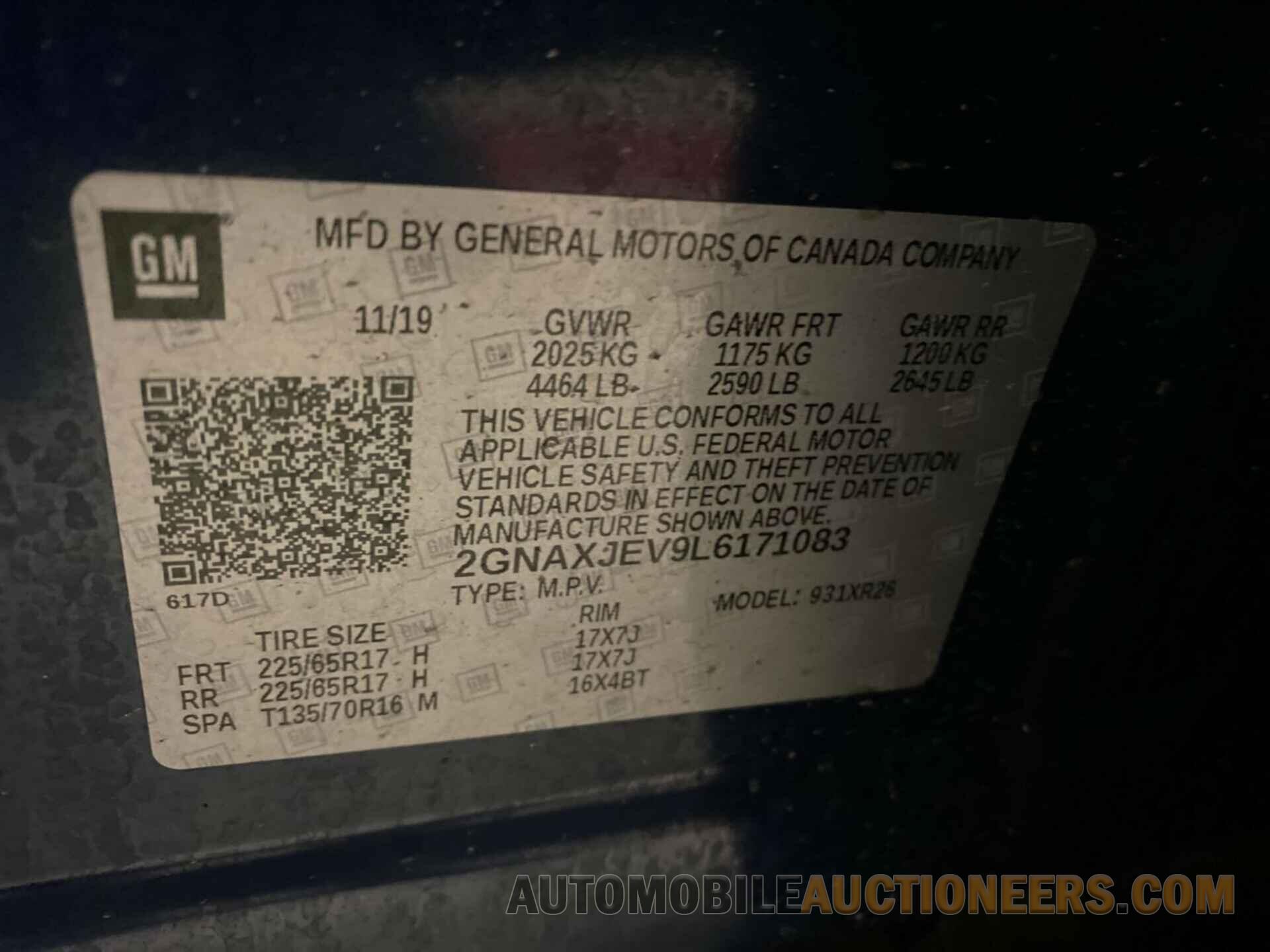 2GNAXJEV9L6171083 CHEVROLET EQUINOX 2020