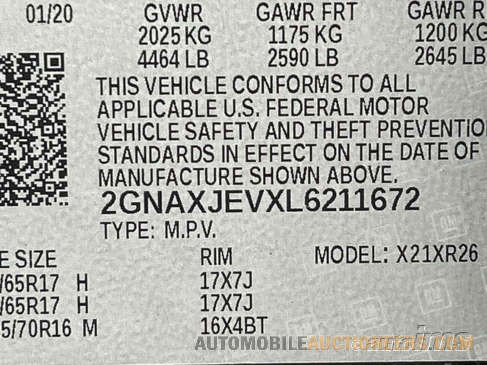 2GNAXJEVXL6211672 CHEVROLET EQUINOX 2020