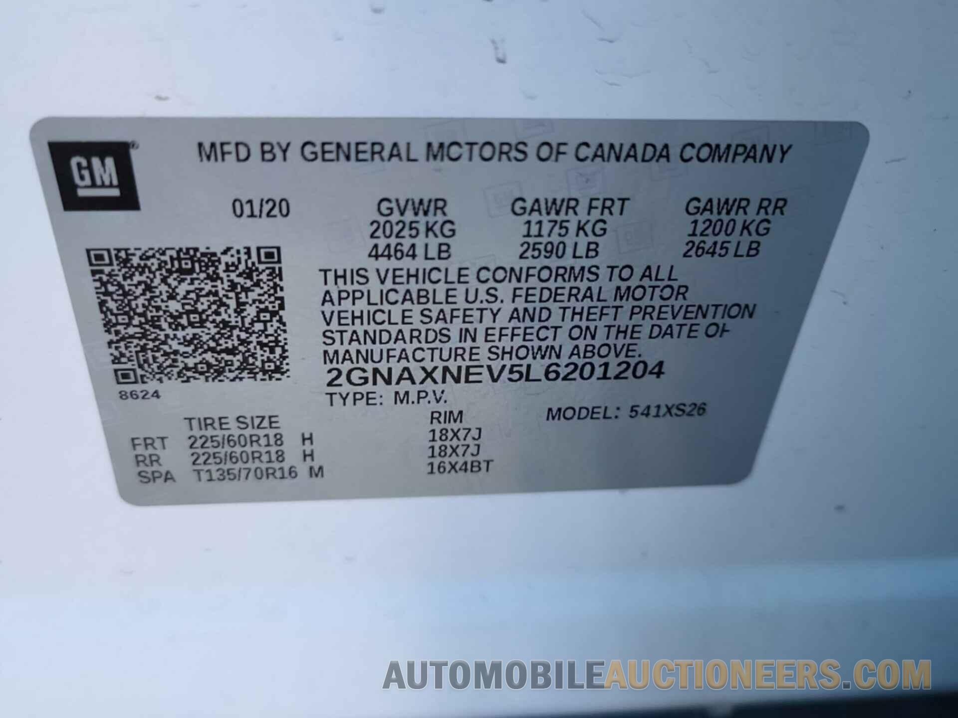 2GNAXNEV5L6201204 CHEVROLET EQUINOX 2020