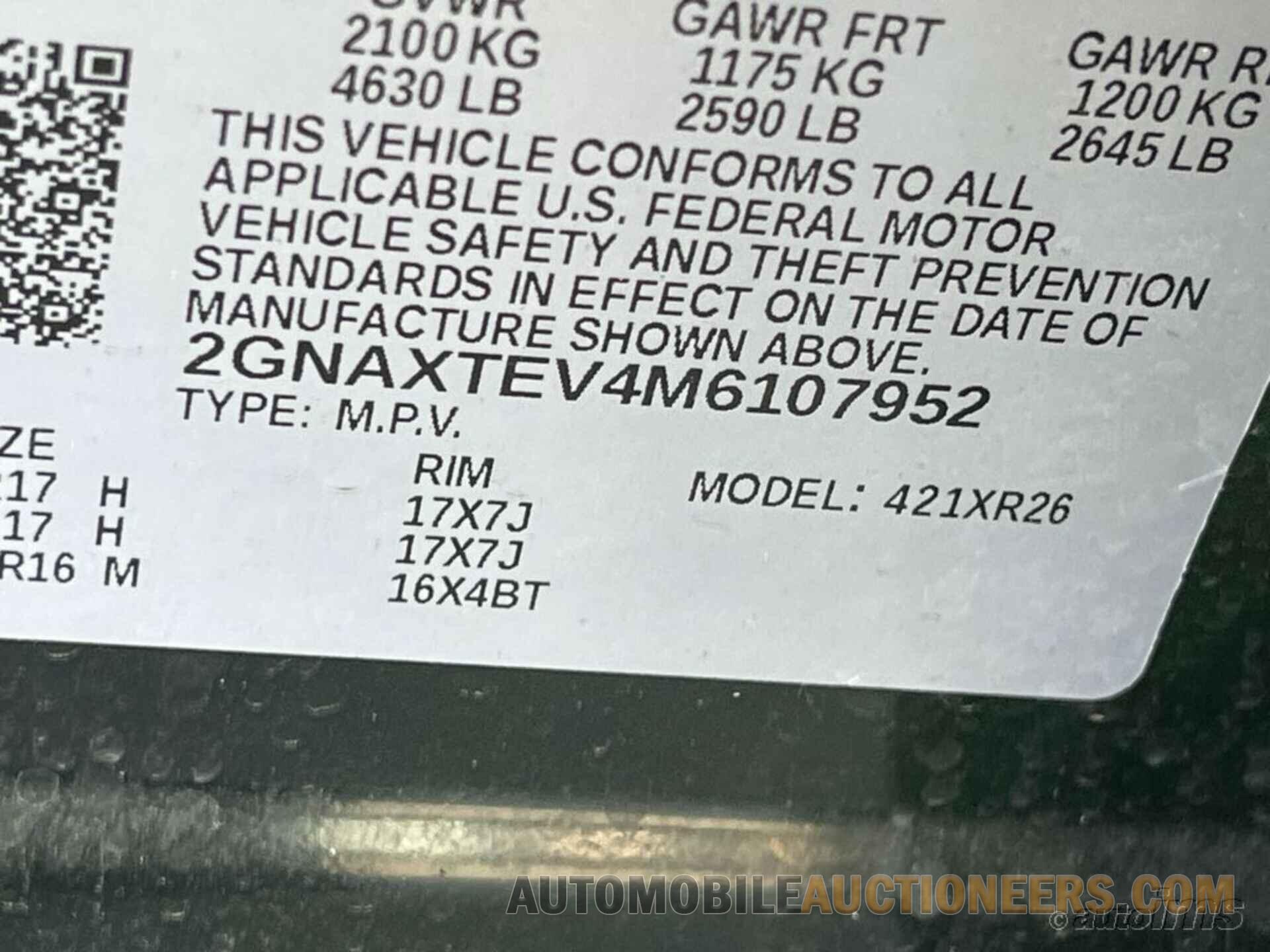 2GNAXTEV4M6107952 CHEVROLET EQUINOX 2021