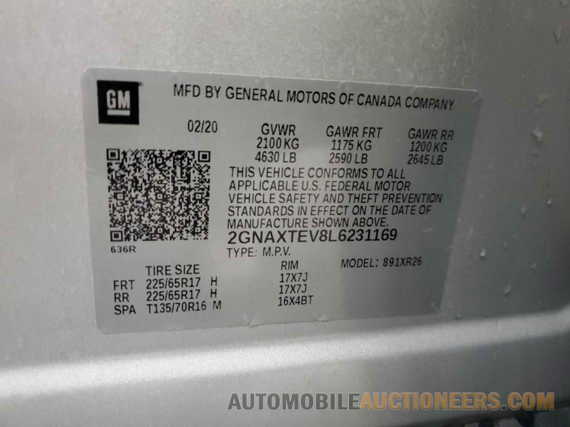 2GNAXTEV8L6231169 CHEVROLET EQUINOX 2020