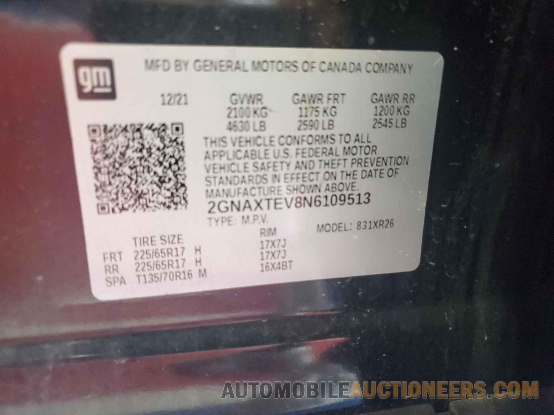 2GNAXTEV8N6109513 CHEVROLET EQUINOX 2022