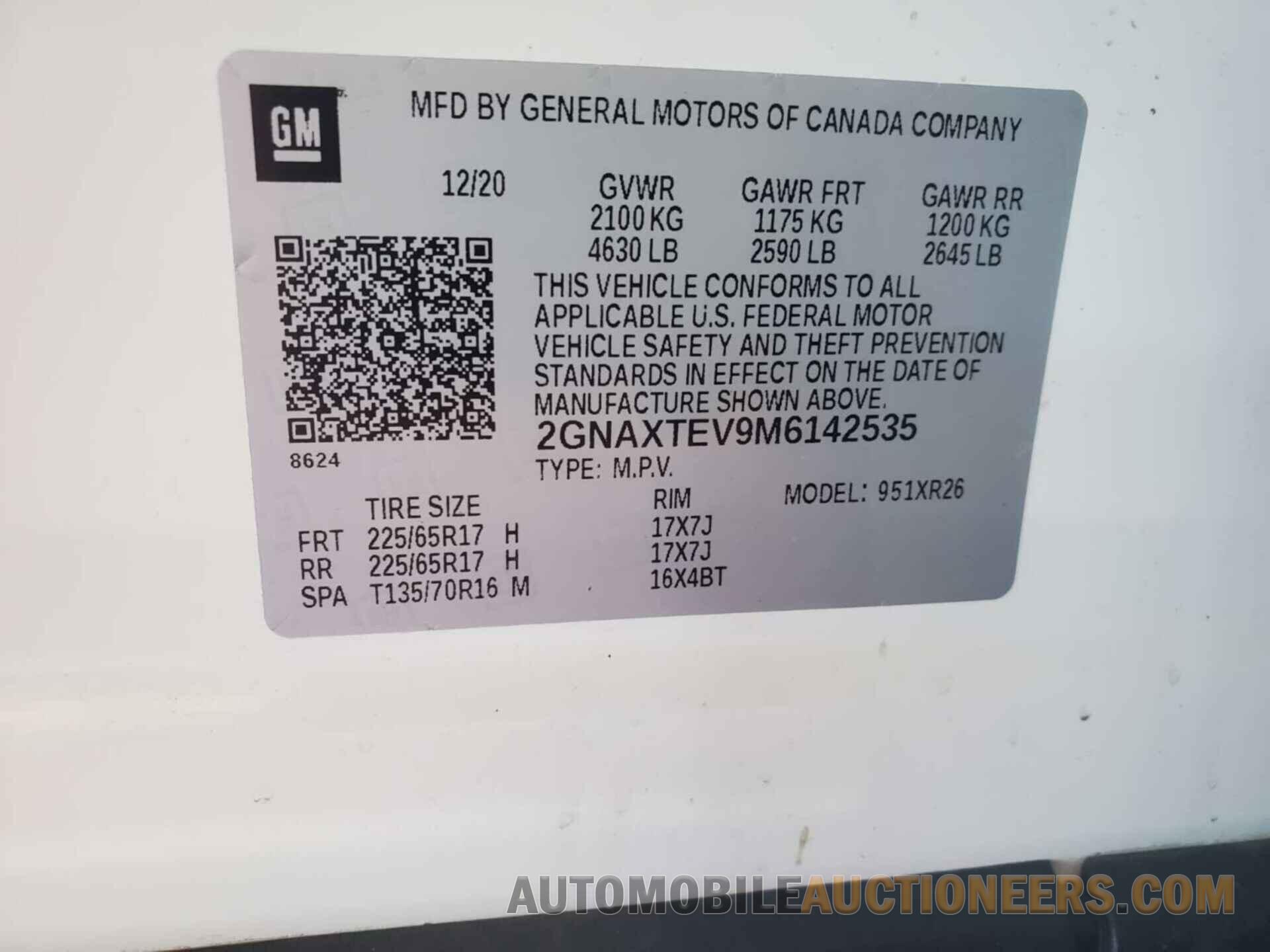 2GNAXTEV9M6142535 CHEVROLET EQUINOX 2021