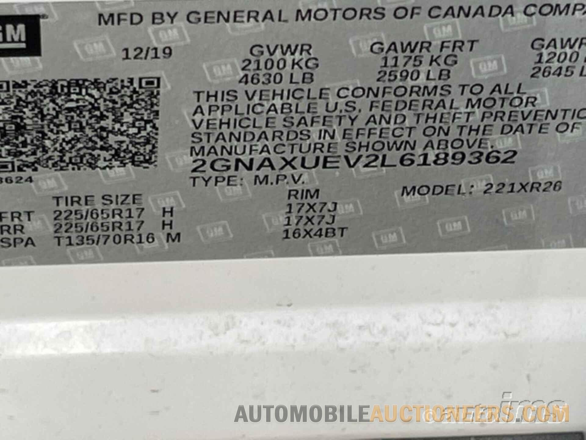 2GNAXUEV2L6189362 CHEVROLET EQUINOX 2020