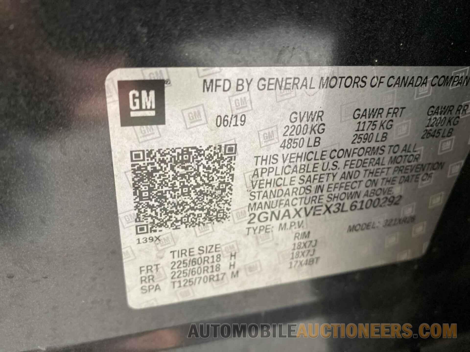 2GNAXVEX3L6100292 CHEVROLET EQUINOX 2020