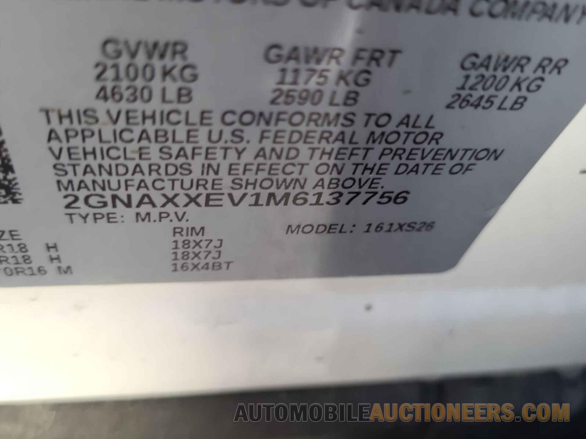 2GNAXXEV1M6137756 CHEVROLET EQUINOX 2021