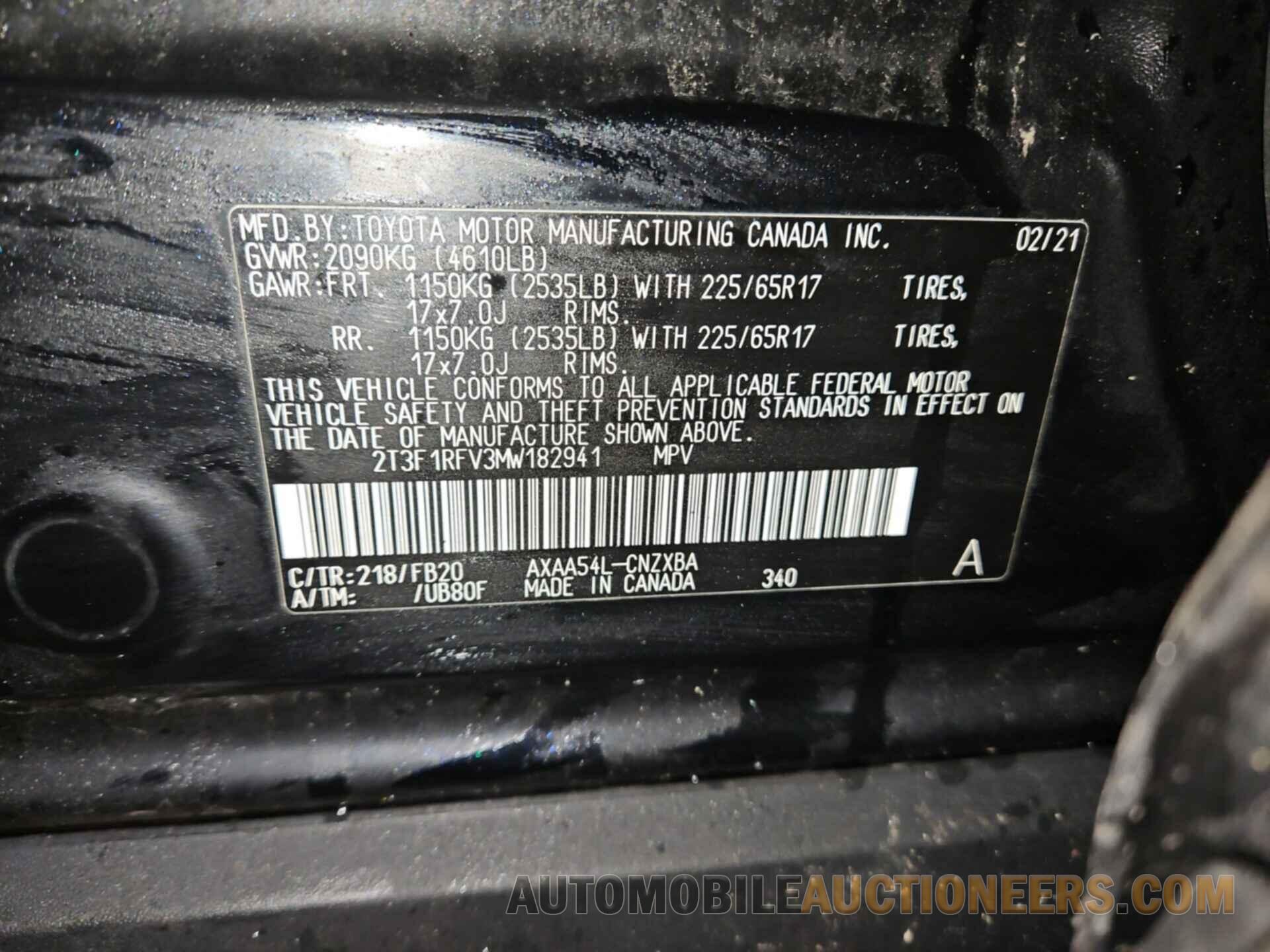 2T3F1RFV3MW182941 TOYOTA RAV4 2021