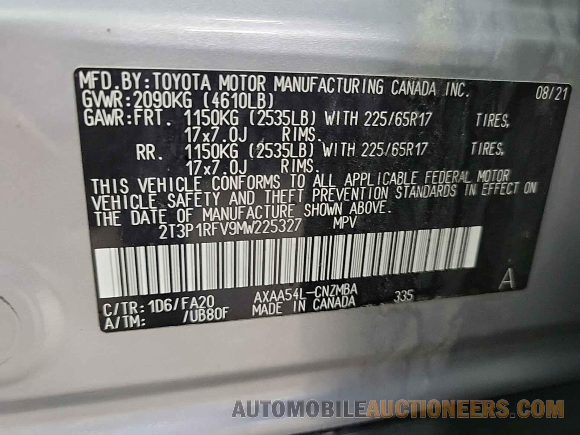 2T3P1RFV9MW225327 TOYOTA RAV4 2021