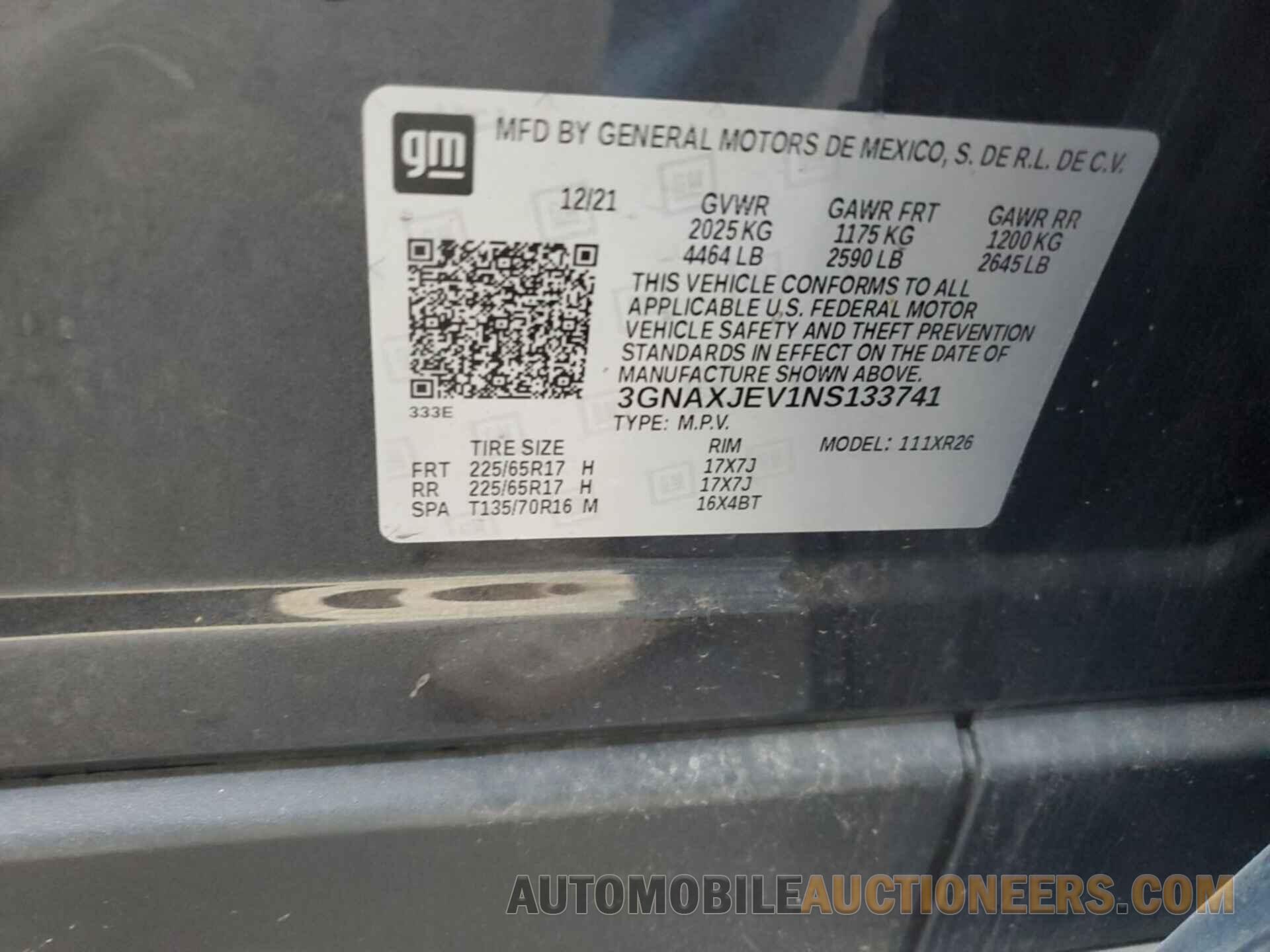 3GNAXJEV1NS133741 CHEVROLET EQUINOX 2022