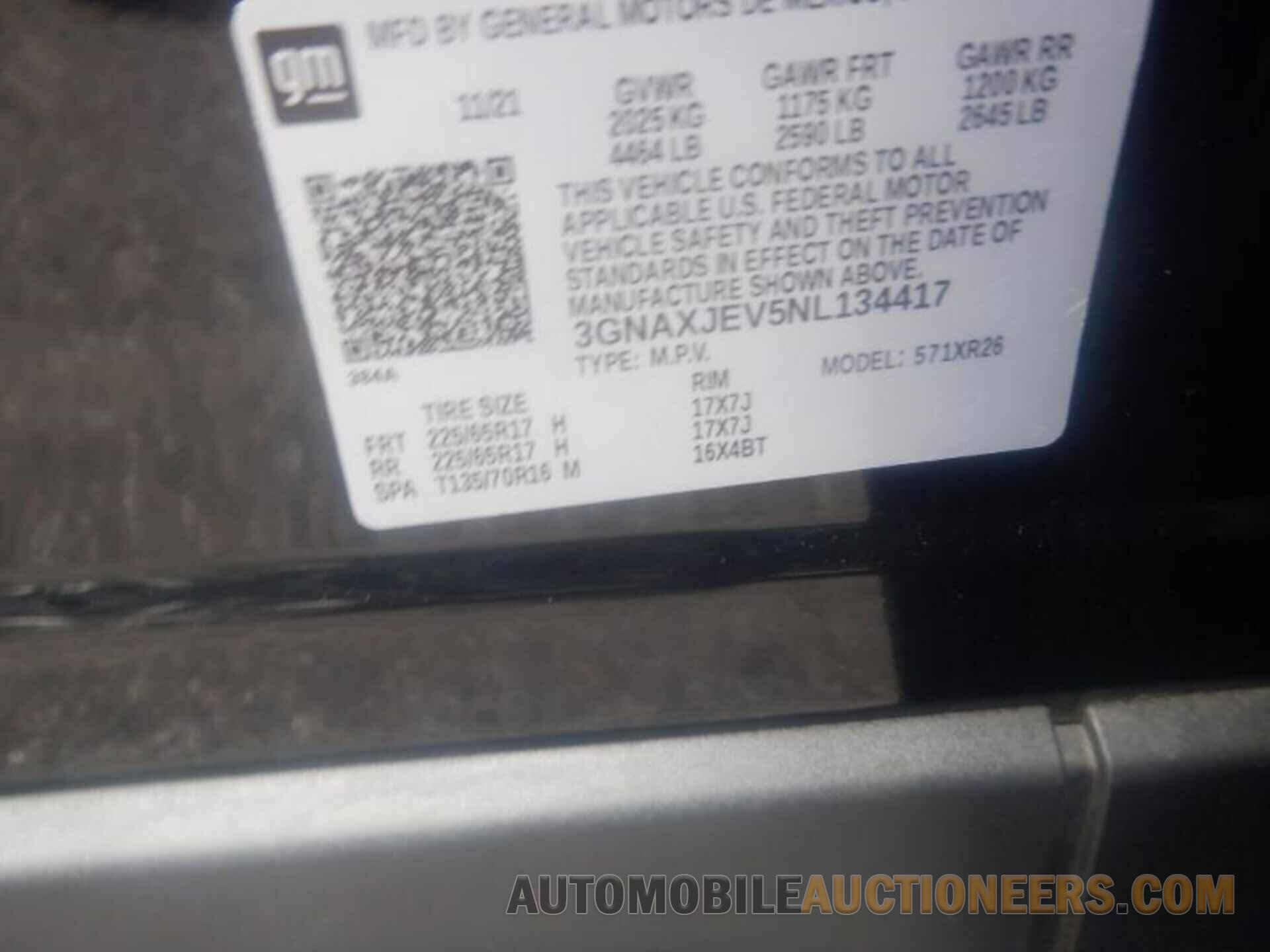 3GNAXJEV5NL134417 CHEVROLET EQUINOX 2022