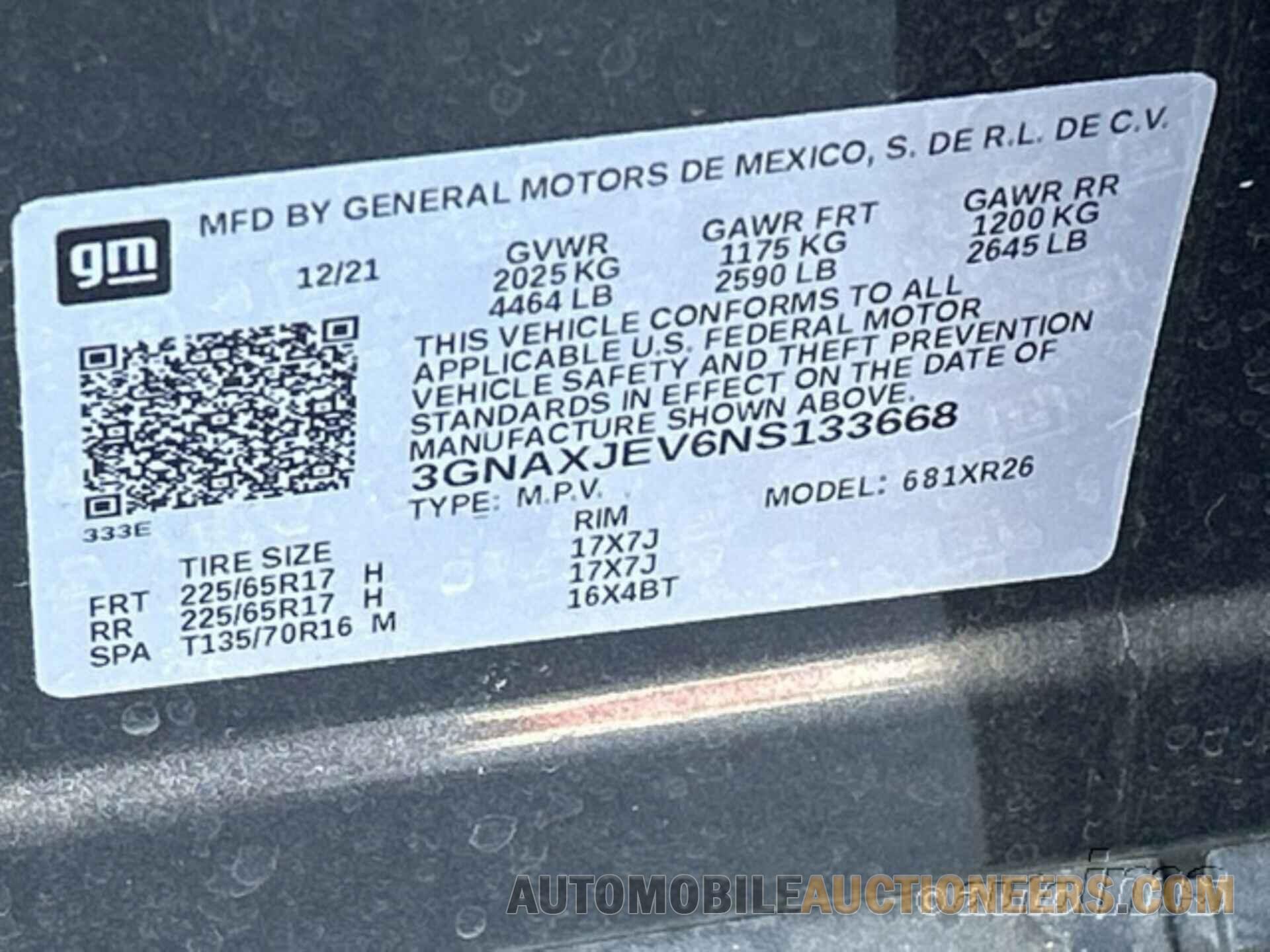 3GNAXJEV6NS133668 CHEVROLET EQUINOX 2022