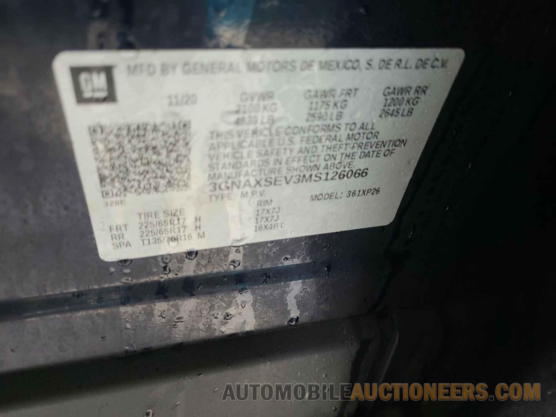 3GNAXSEV3MS126066 CHEVROLET EQUINOX 2021