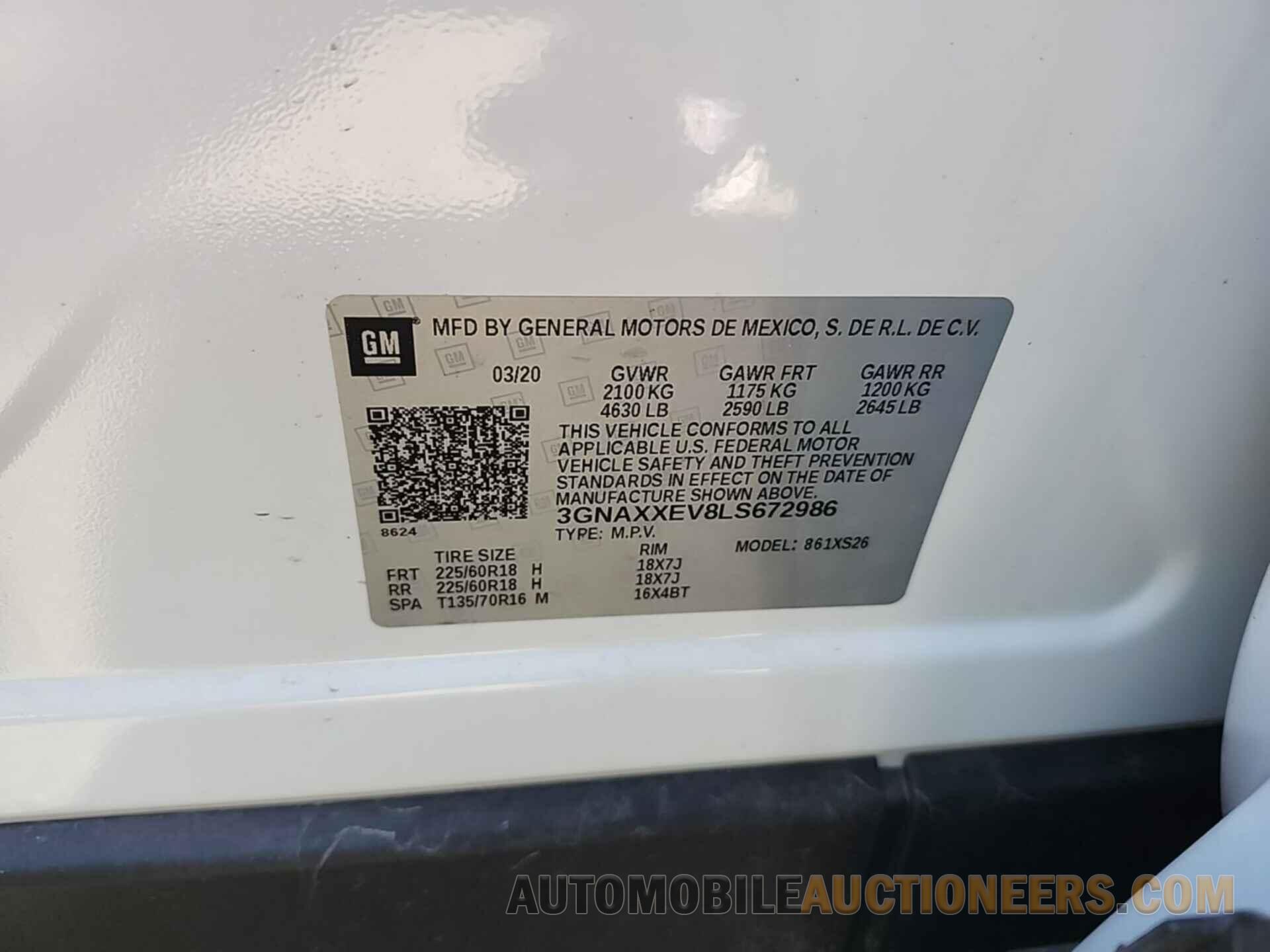 3GNAXXEV8LS672986 CHEVROLET EQUINOX 2020