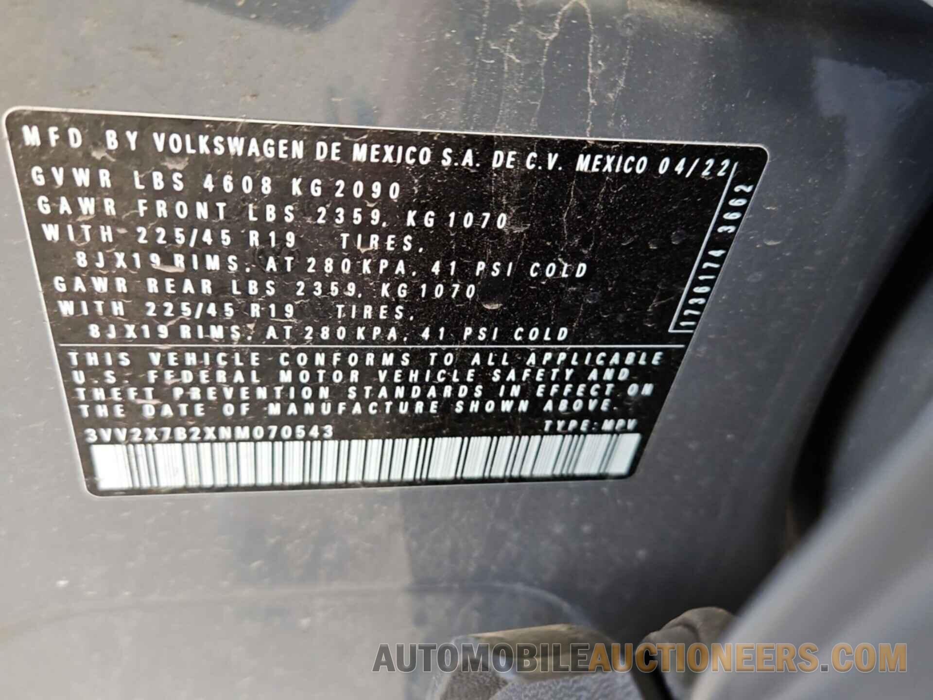 3VV2X7B2XNM070543 VOLKSWAGEN TAOS 2022