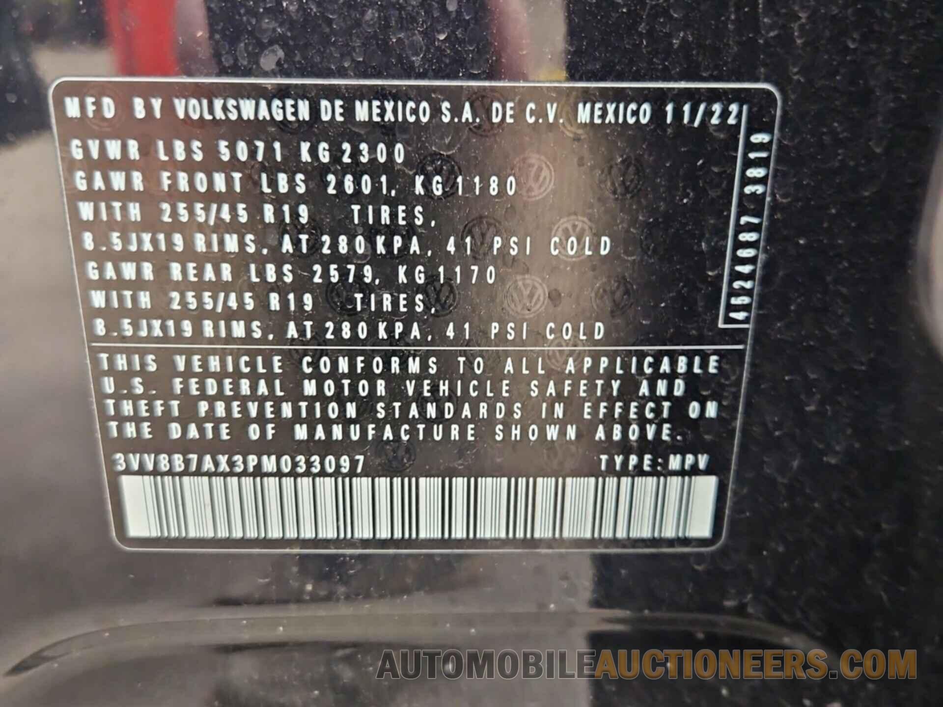 3VV8B7AX3PM033097 VOLKSWAGEN TIGUAN 2023