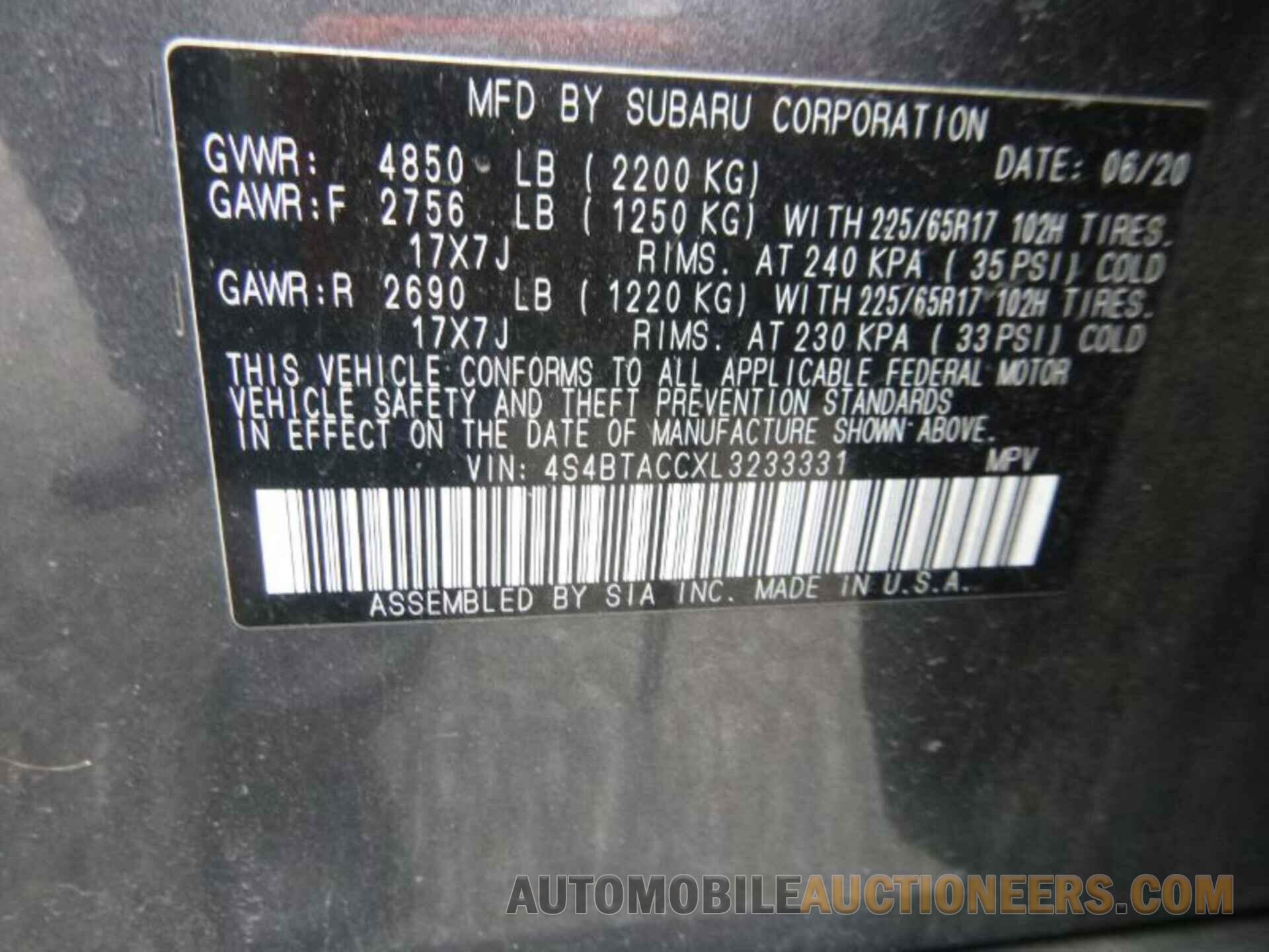 4S4BTACCXL3233331 SUBARU OUTBACK 2020