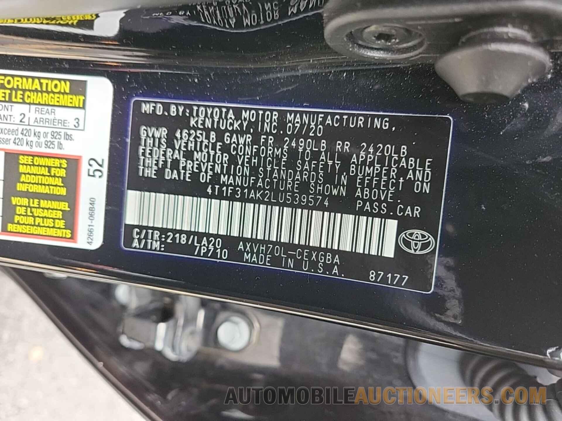 4T1F31AK2LU539574 TOYOTA CAMRY 2020