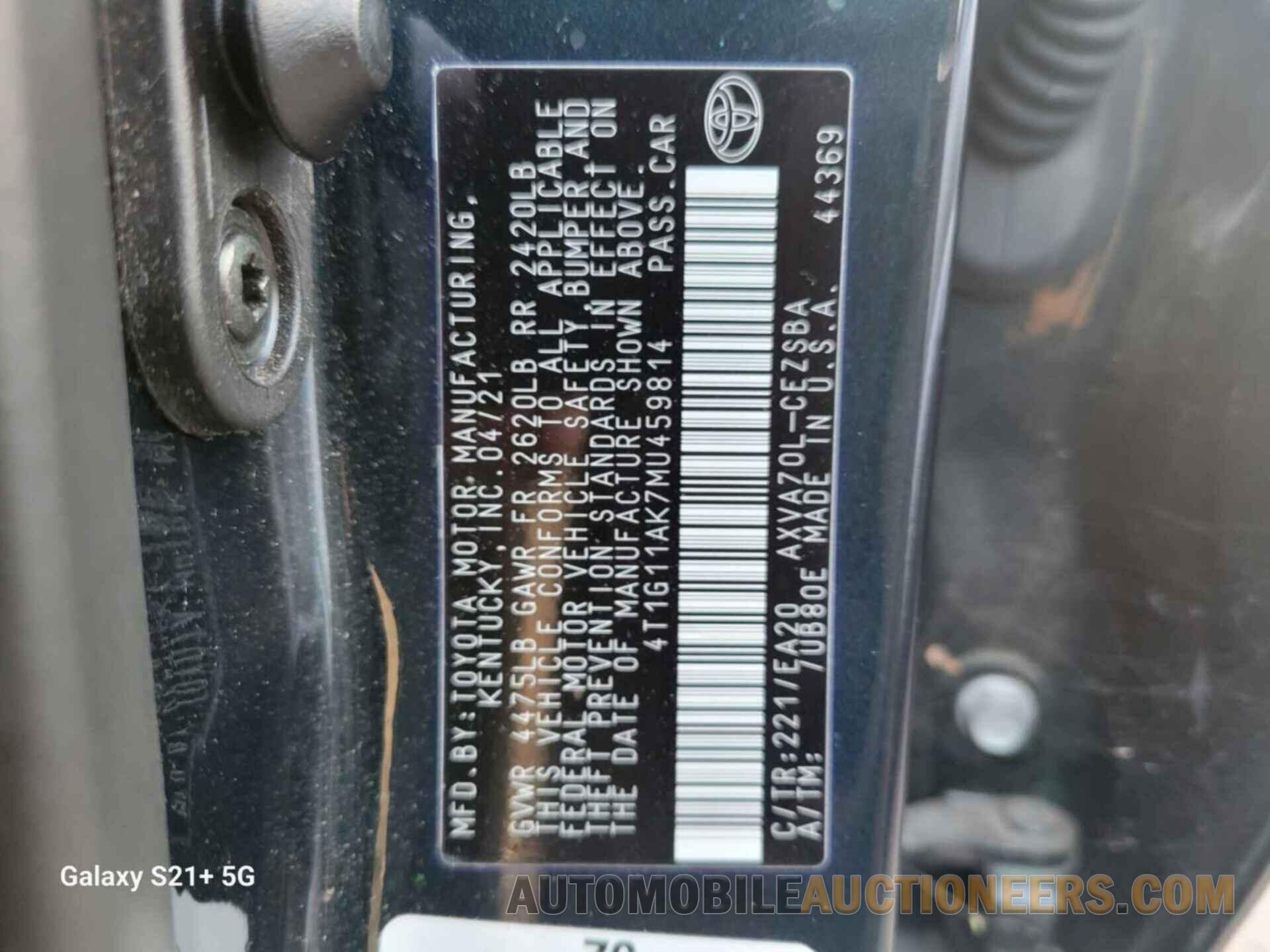 4T1G11AK7MU459814 TOYOTA CAMRY 2021