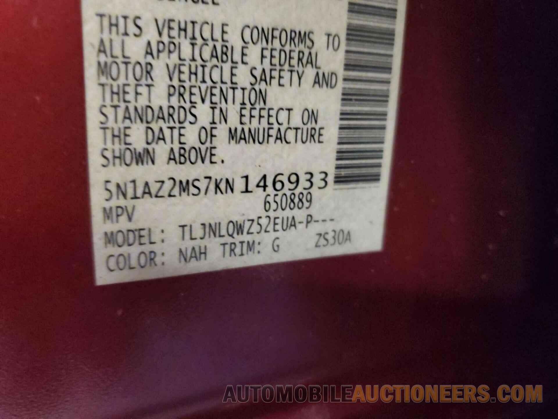 5N1AZ2MS7KN146933 NISSAN MURANO 2019