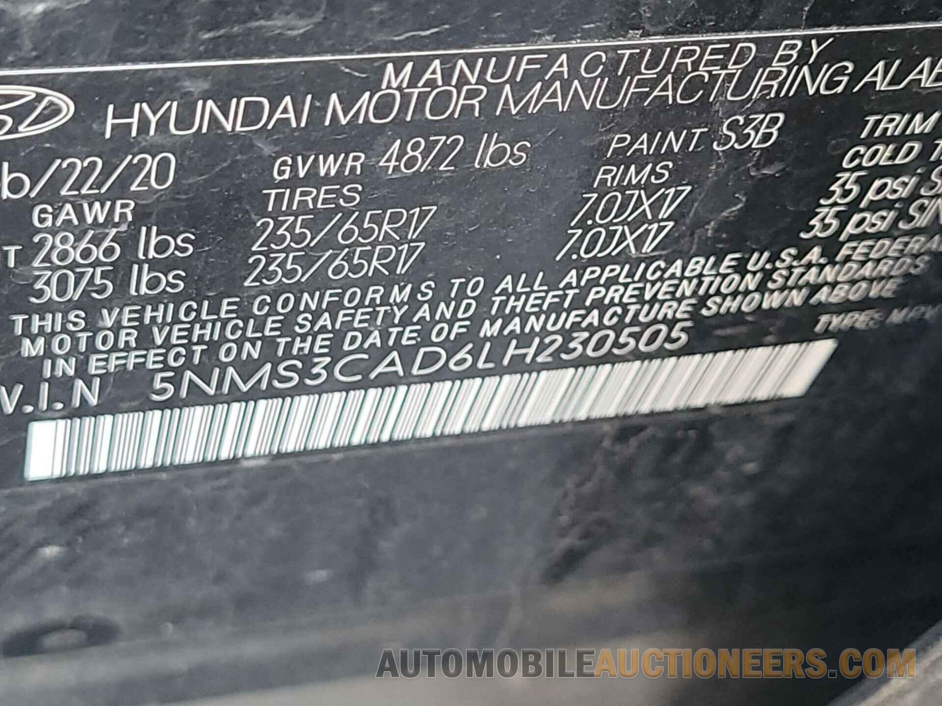 5NMS3CAD6LH230505 HYUNDAI SANTA FE 2020