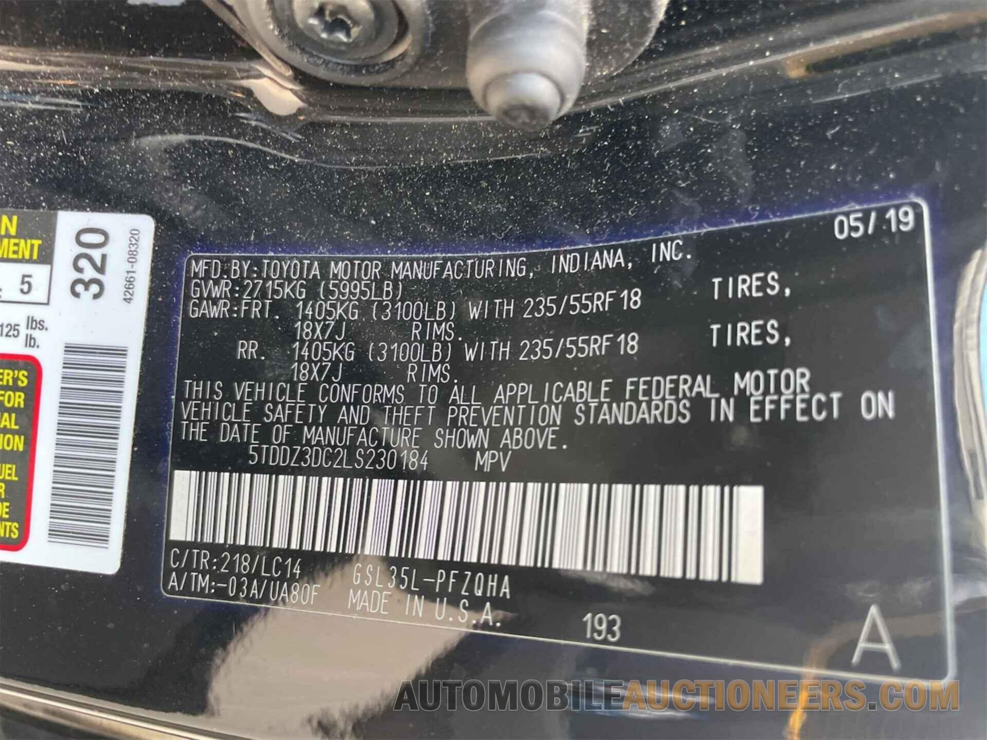 5TDDZ3DC2LS230184 TOYOTA SIENNA 2020